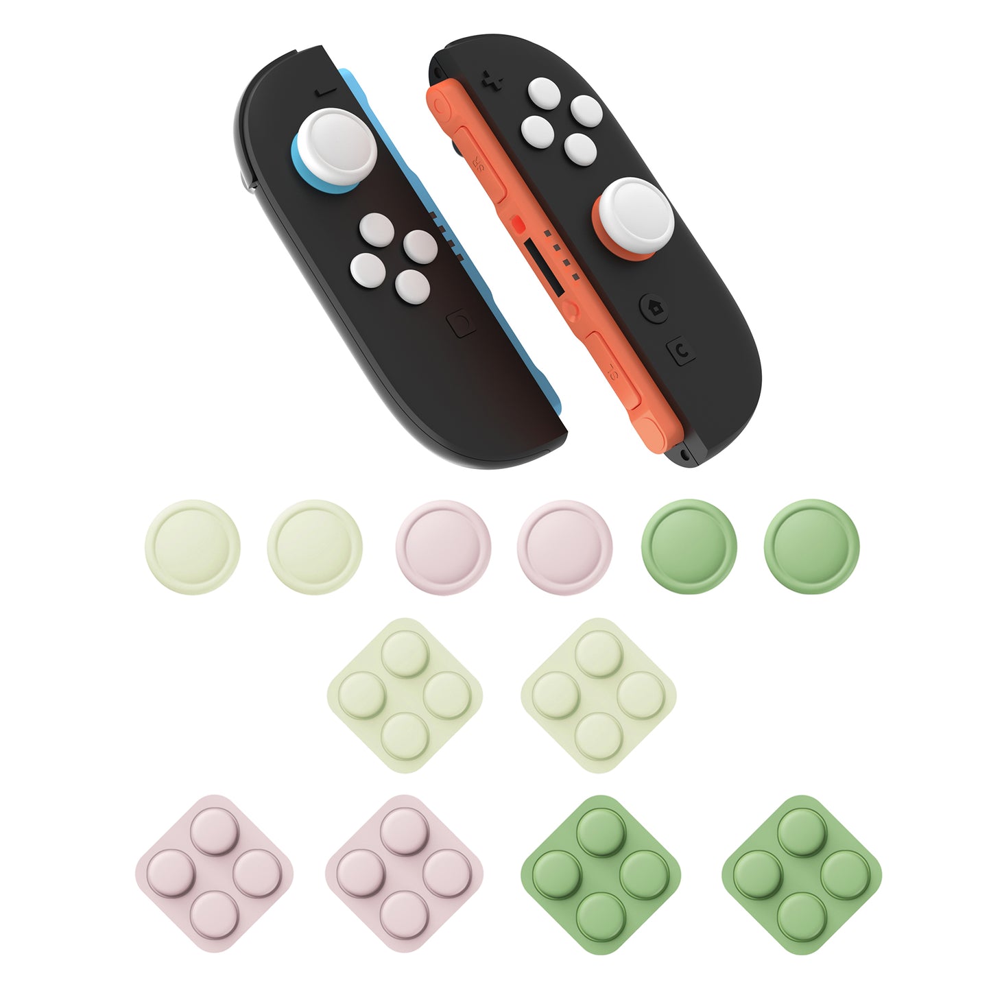 PlayVital Nintendo Switch 2(2025)対応 シリコンボタンカバー&親指グリップセット Joycon2対応 ABXY・方向ボタン用カラフルキャップ8個&ジョイスティックカバー4個セット【ホワイト+イエロー+ピンク+抹茶グリーン】