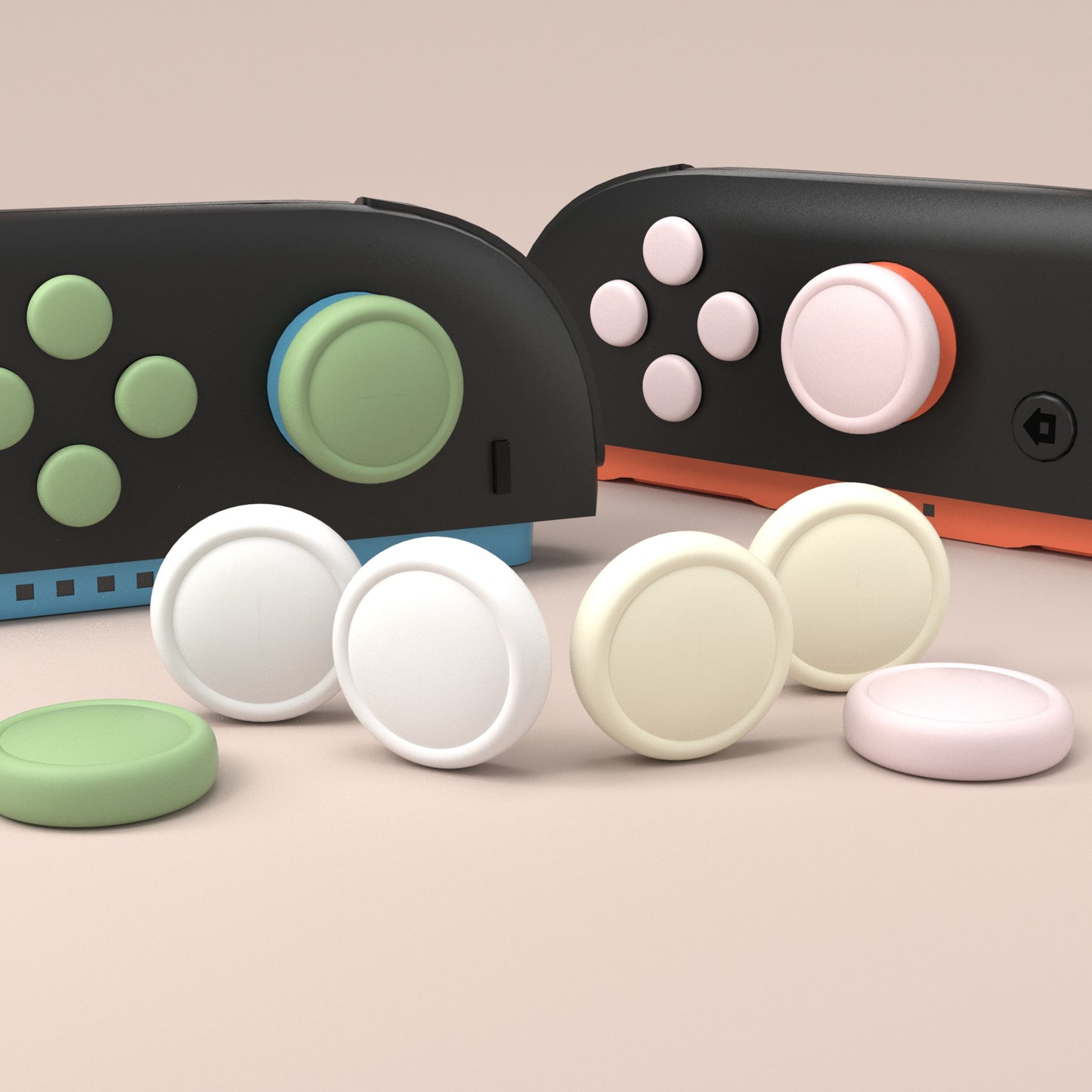 PlayVital Nintendo Switch 2(2025)対応 シリコンボタンカバー&親指グリップセット Joycon2対応 ABXY・方向ボタン用カラフルキャップ8個&ジョイスティックカバー4個セット【ホワイト+イエロー+ピンク+抹茶グリーン】