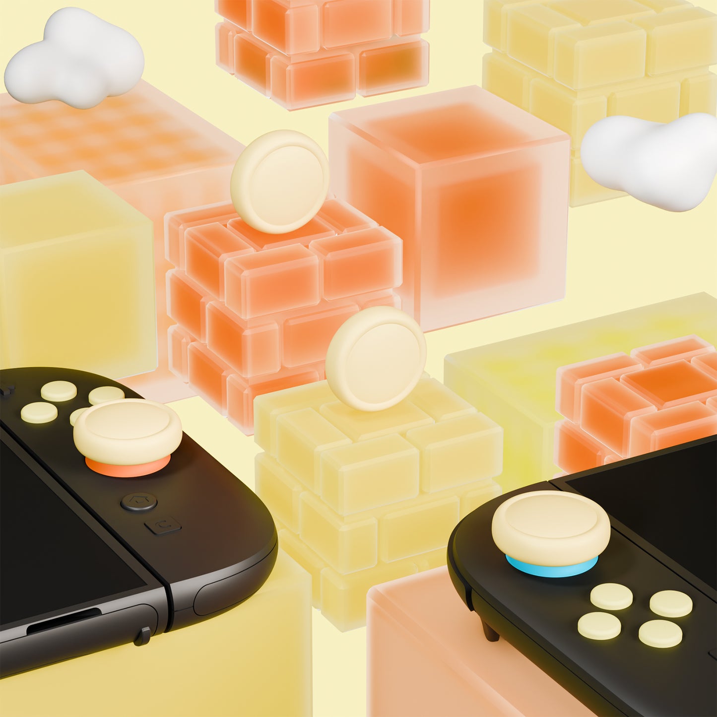 PlayVital Nintendo Switch 2(2025)対応 シリコンボタンカバー&親指グリップセット Joycon2対応 ABXY・方向ボタン用カラフルキャップ&ジョイスティックカバーセット【アンティークイエロー】