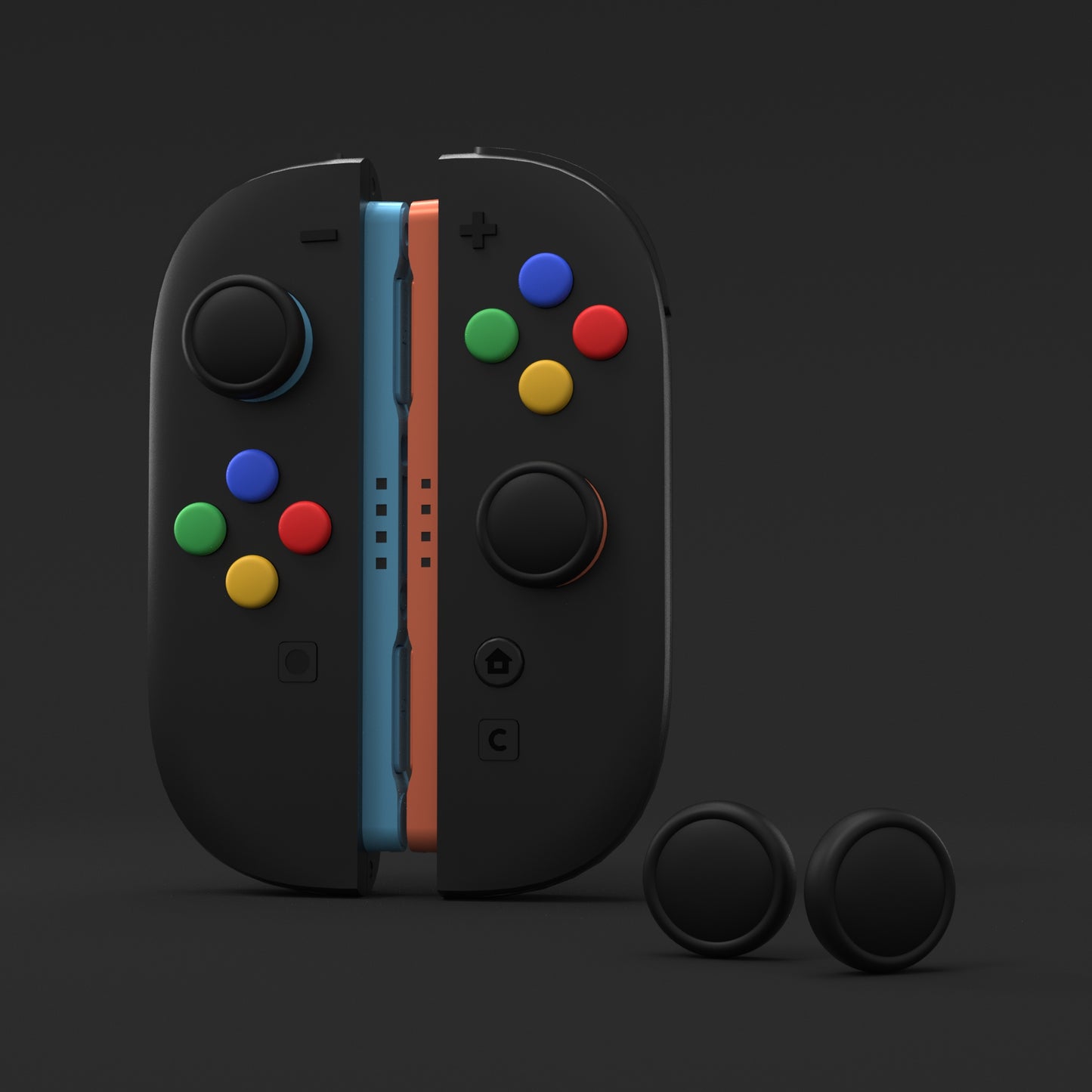 PlayVital Nintendo Switch 2(2025)対応 シリコン製赤黄青緑ボタンカバー&ブラック親指グリップキャップセット Joycon2対応 ABXY&方向ボタン用キャップ