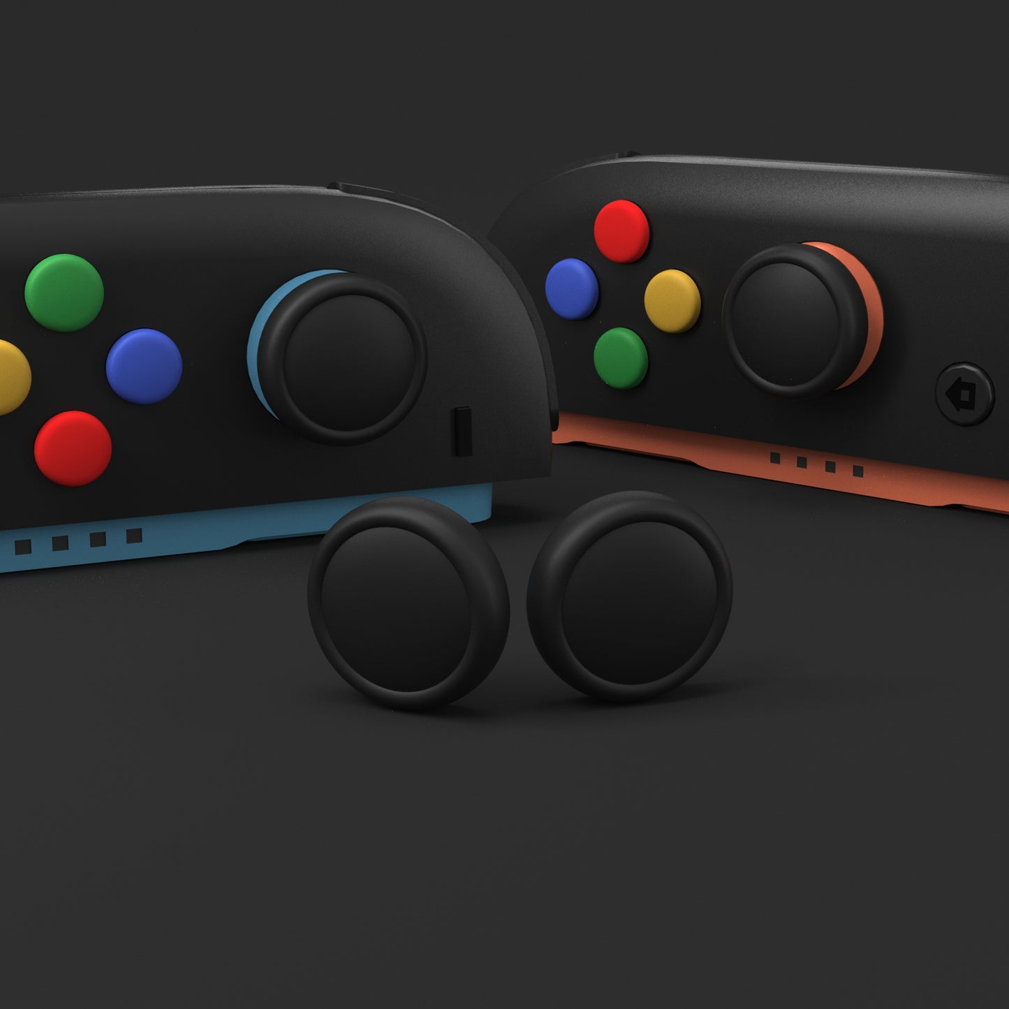 PlayVital Nintendo Switch 2(2025)対応 シリコン製赤黄青緑ボタンカバー&ブラック親指グリップキャップセット Joycon2対応 ABXY&方向ボタン用キャップ
