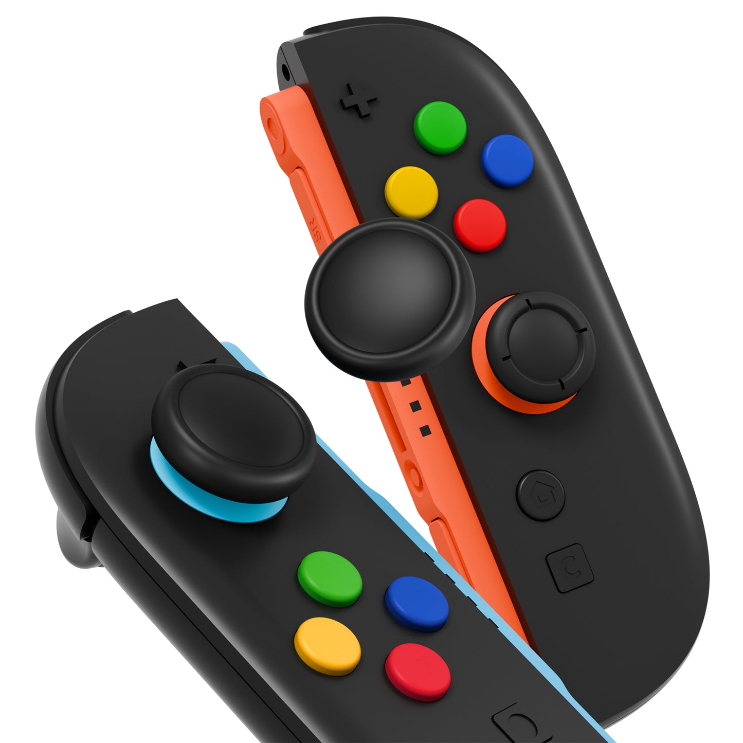 PlayVital Nintendo Switch 2(2025)対応 シリコン製赤黄青緑ボタンカバー&ブラック親指グリップキャップセット Joycon2対応 ABXY&方向ボタン用キャップ