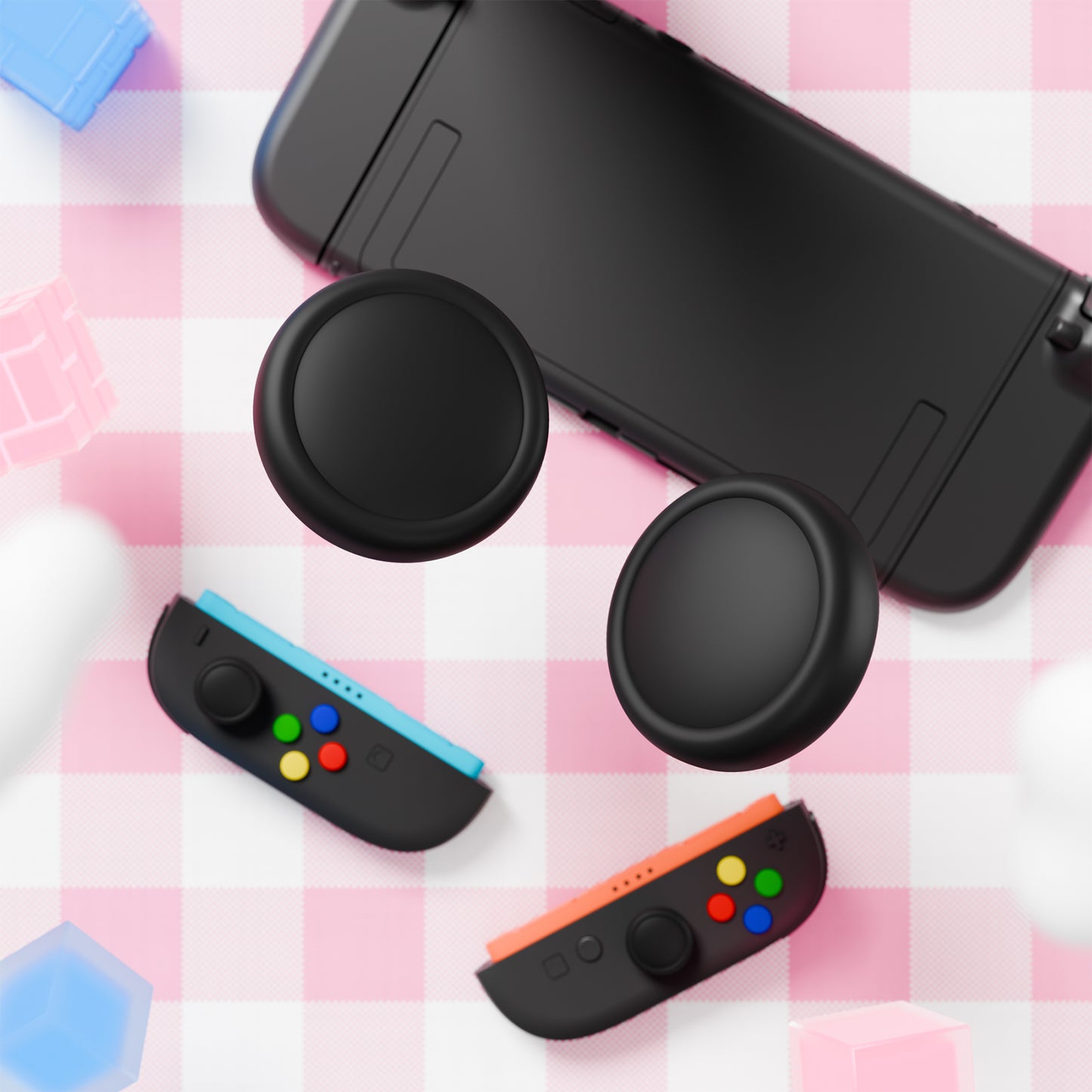 PlayVital Nintendo Switch 2(2025)対応 シリコン製赤黄青緑ボタンカバー&ブラック親指グリップキャップセット Joycon2対応 ABXY&方向ボタン用キャップ