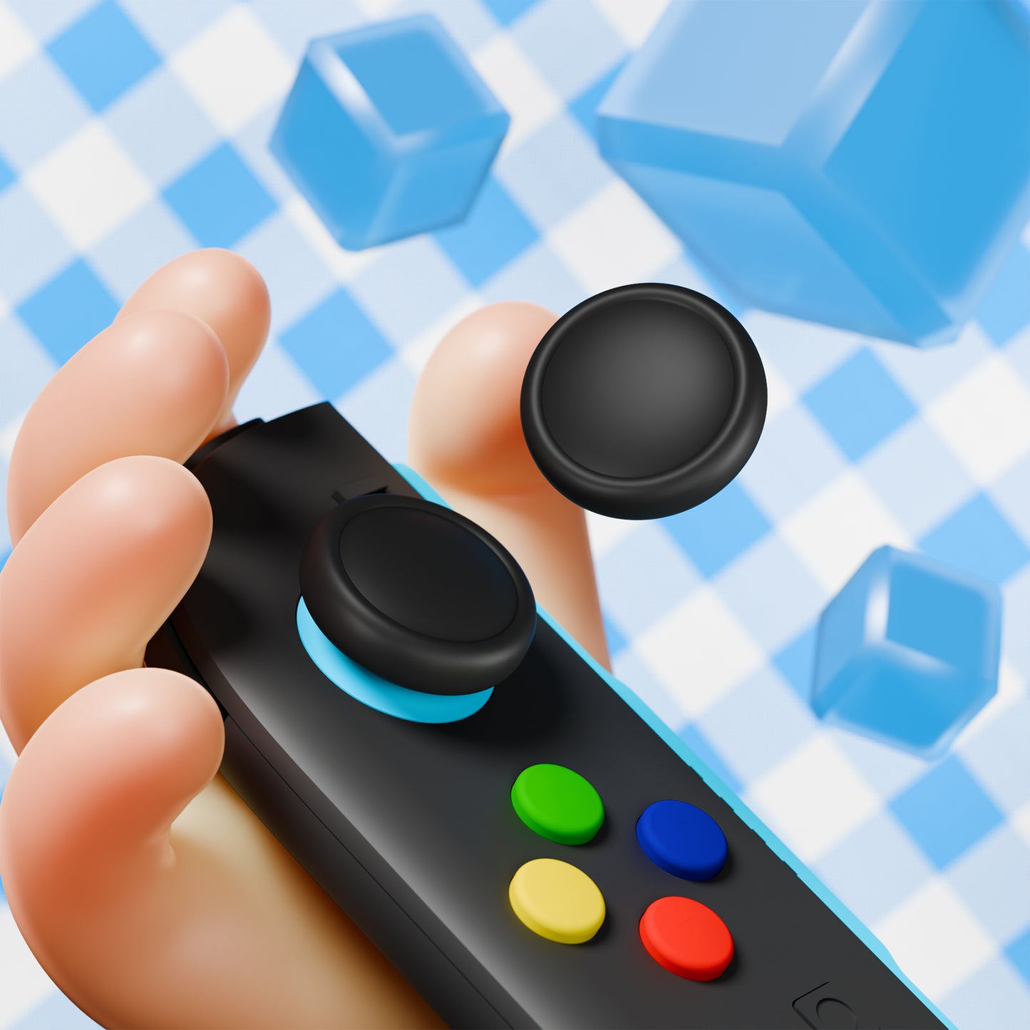 PlayVital Nintendo Switch 2(2025)対応 シリコン製赤黄青緑ボタンカバー&ブラック親指グリップキャップセット Joycon2対応 ABXY&方向ボタン用キャップ