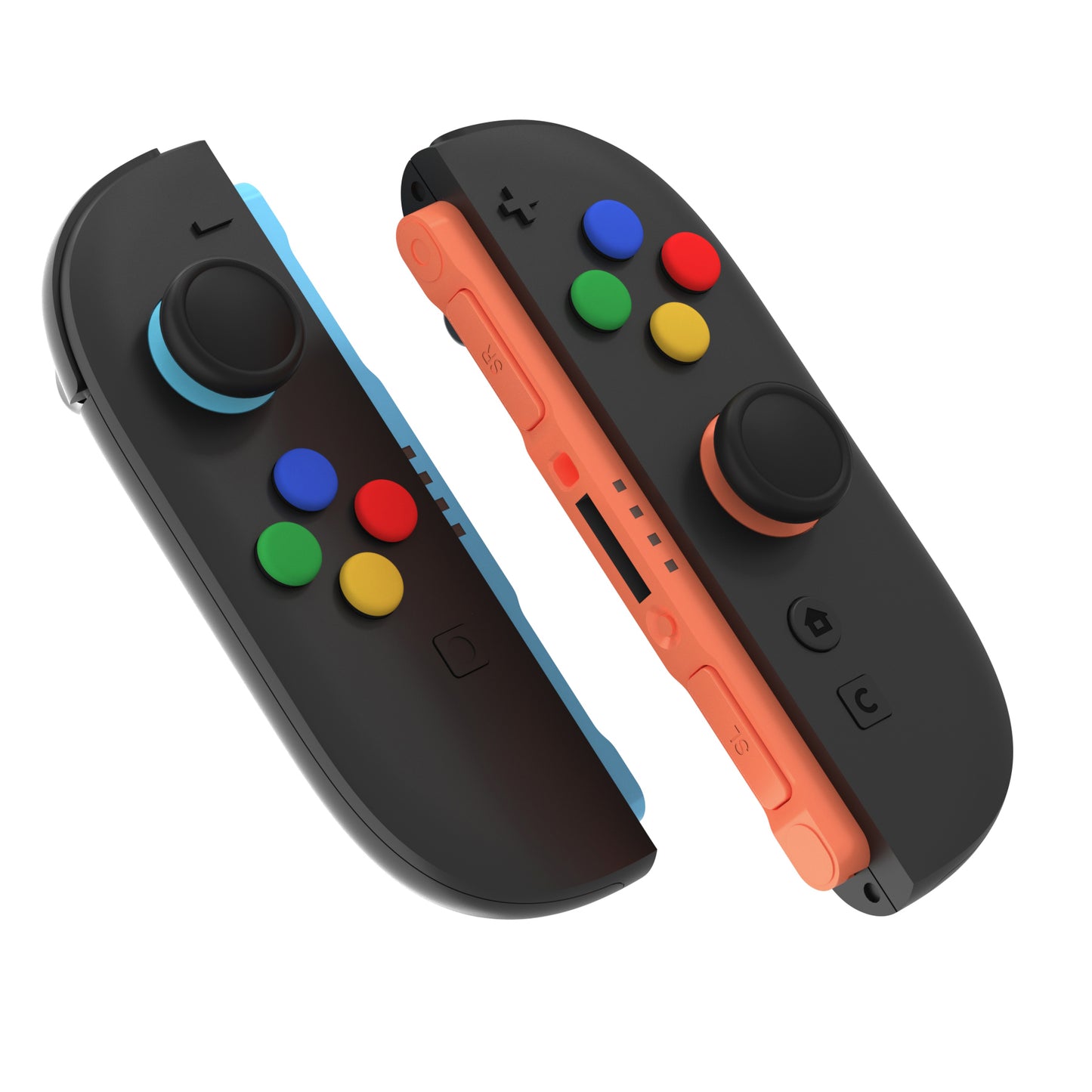PlayVital Nintendo Switch 2(2025)対応 シリコン製赤黄青緑ボタンカバー&ブラック親指グリップキャップセット Joycon2対応 ABXY&方向ボタン用キャップ