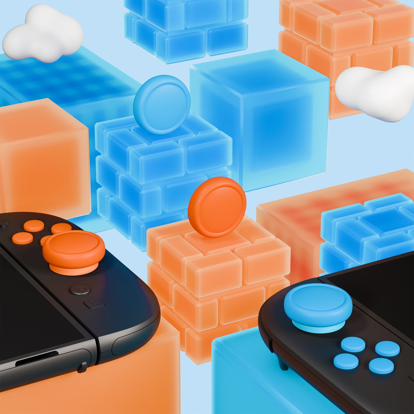PlayVital Nintendo Switch 2(2025)対応 シリコンボタンカバー&親指グリップセット Joycon2対応 ABXY・方向ボタン用カラフルキャップ&ジョイスティックカバーセット【ブルー & オレンジ】