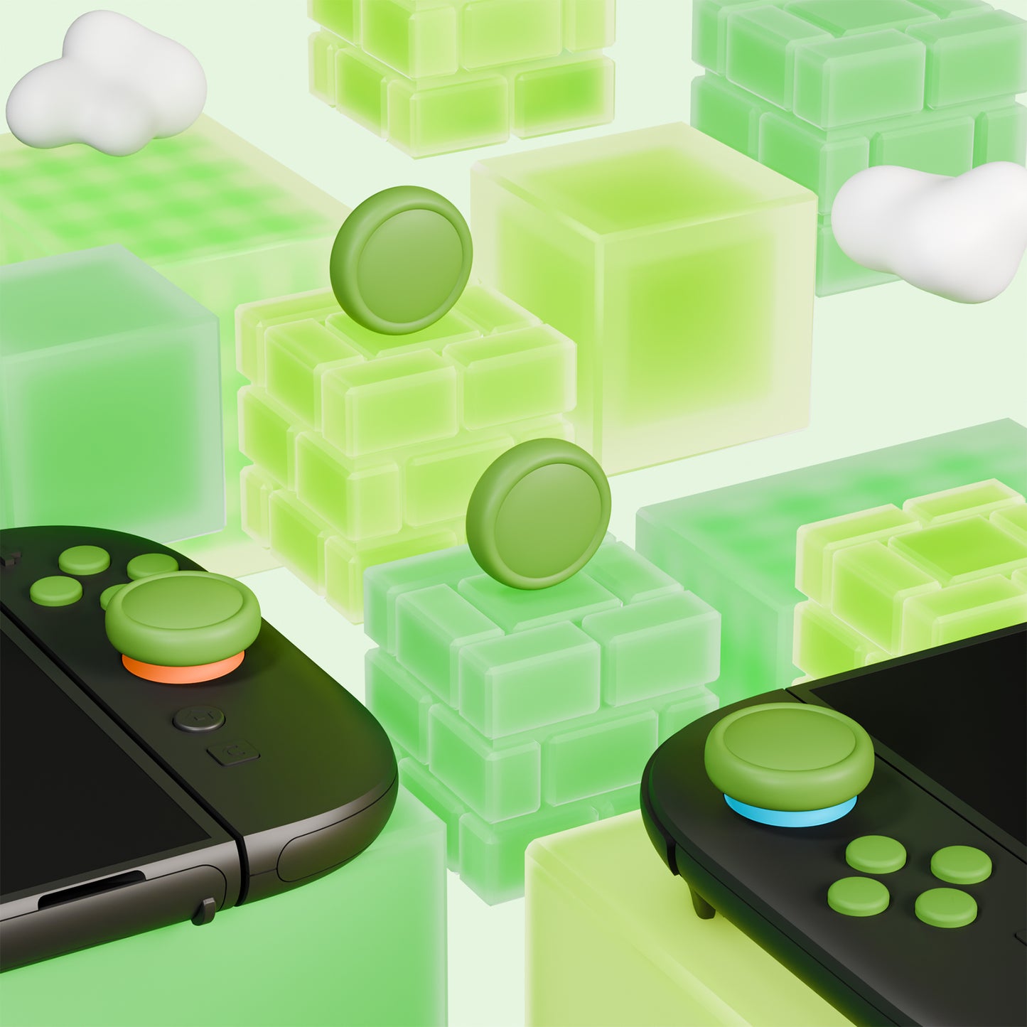 PlayVital Nintendo Switch 2(2025)対応 シリコンボタンカバー&親指グリップセット Joycon2対応 ABXY・方向ボタン用カラフルキャップ&ジョイスティックカバーセット【抹茶グリーン】