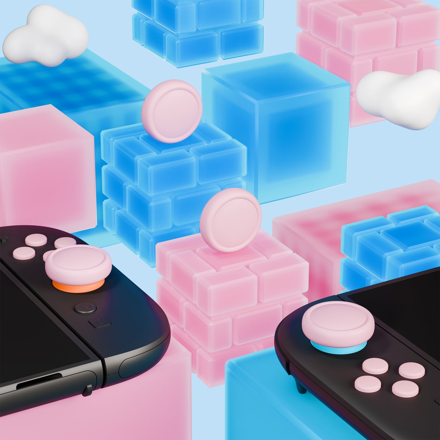 PlayVital Nintendo Switch 2(2025)対応 シリコンボタンカバー&親指グリップセット Joycon2対応 ABXY・方向ボタン用カラフルキャップ&ジョイスティックカバーセット【ピンク】