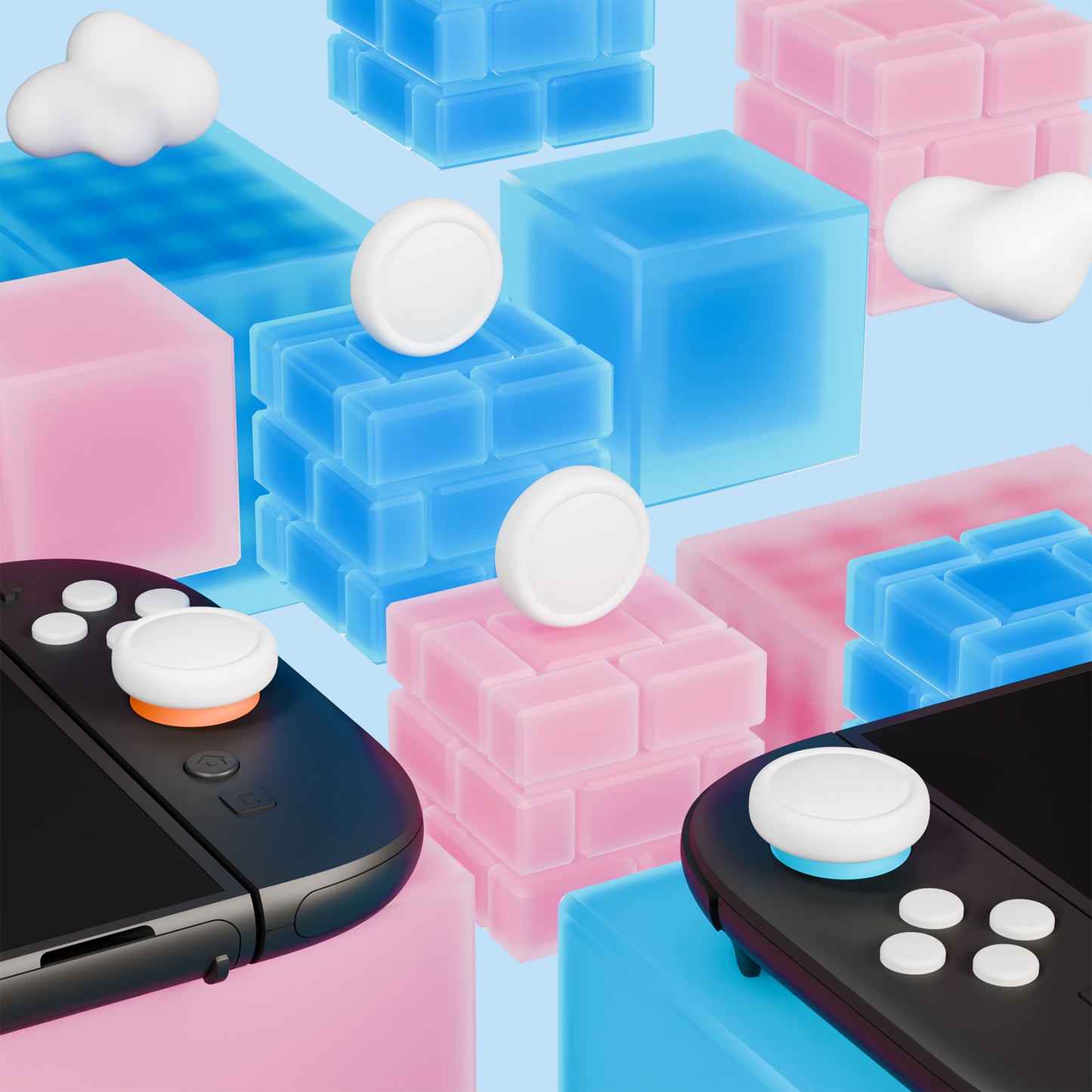 PlayVital Nintendo Switch 2(2025)対応 シリコンボタンカバー&親指グリップセット Joycon2対応 ABXY・方向ボタン用カラフルキャップ&ジョイスティックカバーセット【ホワイト】