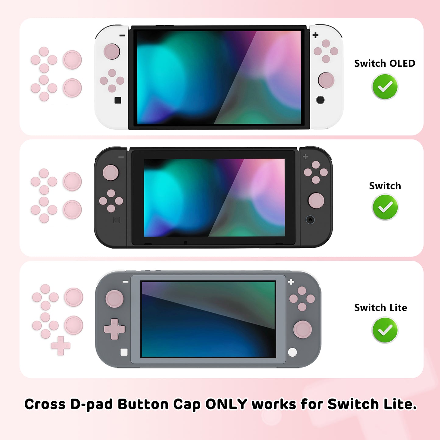 PlayVital シリコンボタンカバーやサムグリップセットSwitch/有機el/Switch Lite対応用、ABXY方向キーボタンキャップ、Switch Lite用 Dパッドボタンキャップ【ピンク】