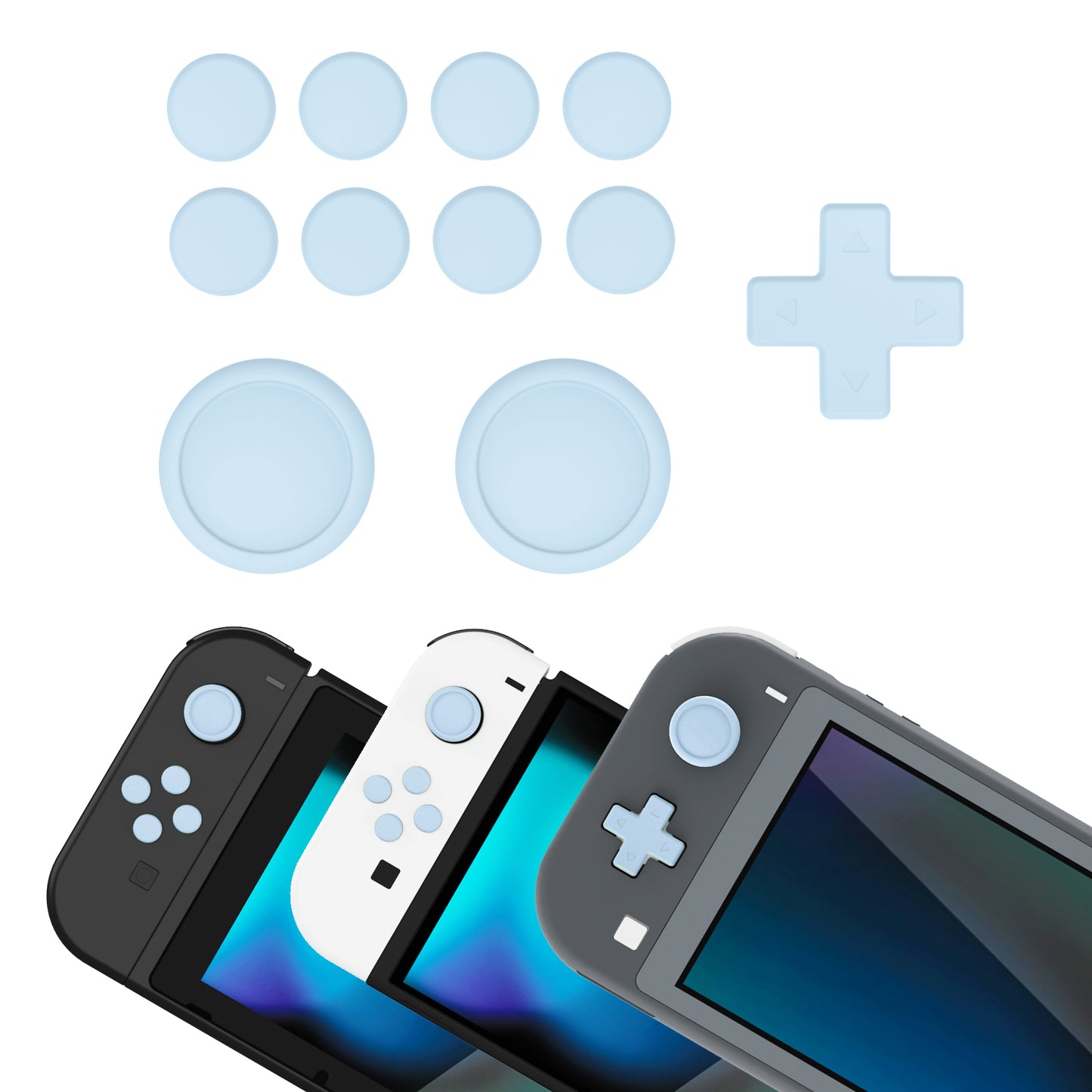 PlayVital シリコンボタンカバーやサムグリップセットSwitch/有機el/Switch Lite対応用、ABXY方向キーボタンキャップ、Switch Lite用 Dパッドボタンキャップ【スカイブルー】