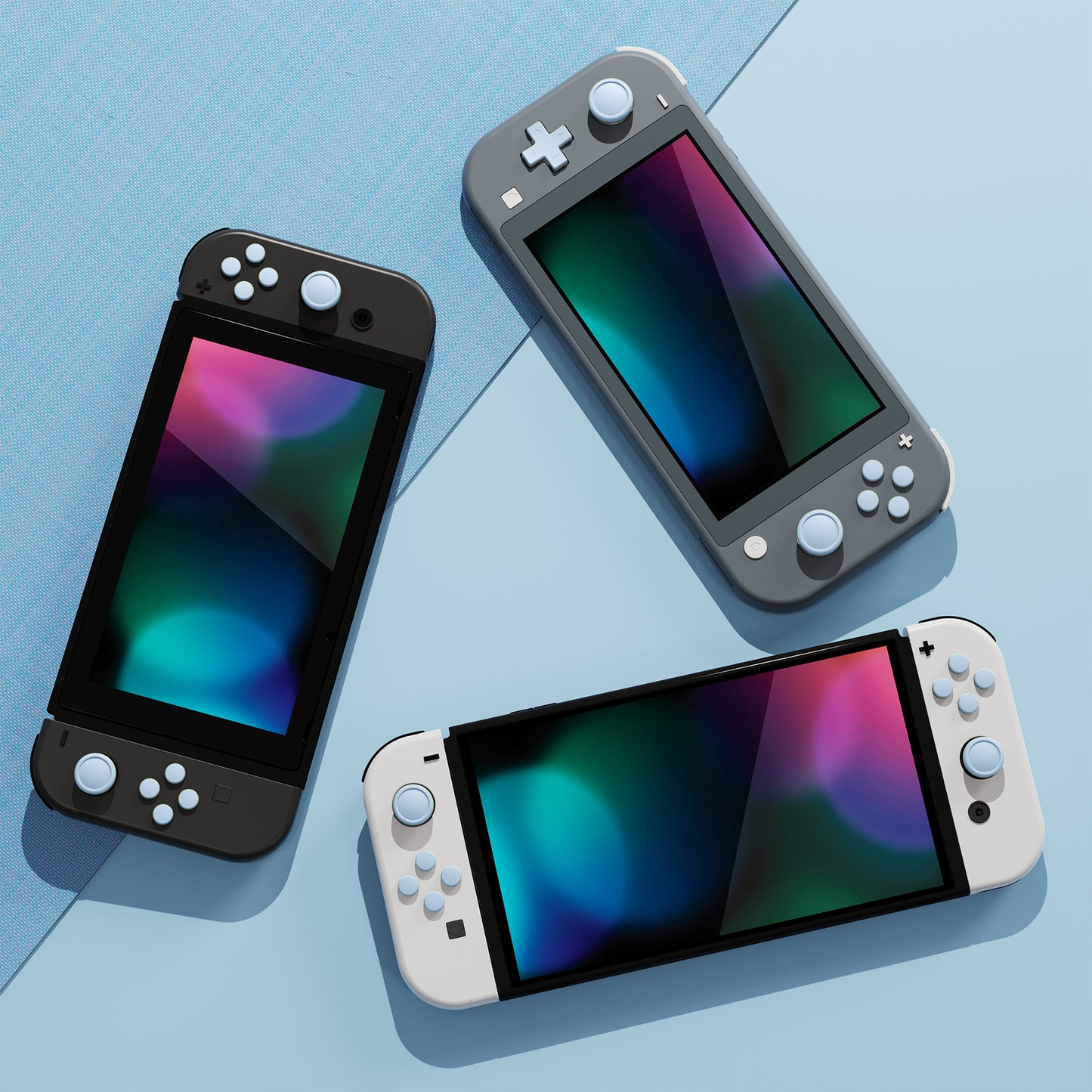 PlayVital シリコンボタンカバーやサムグリップセットSwitch/有機el/Switch Lite対応用、ABXY方向キーボタンキャップ、Switch Lite用 Dパッドボタンキャップ【スカイブルー】