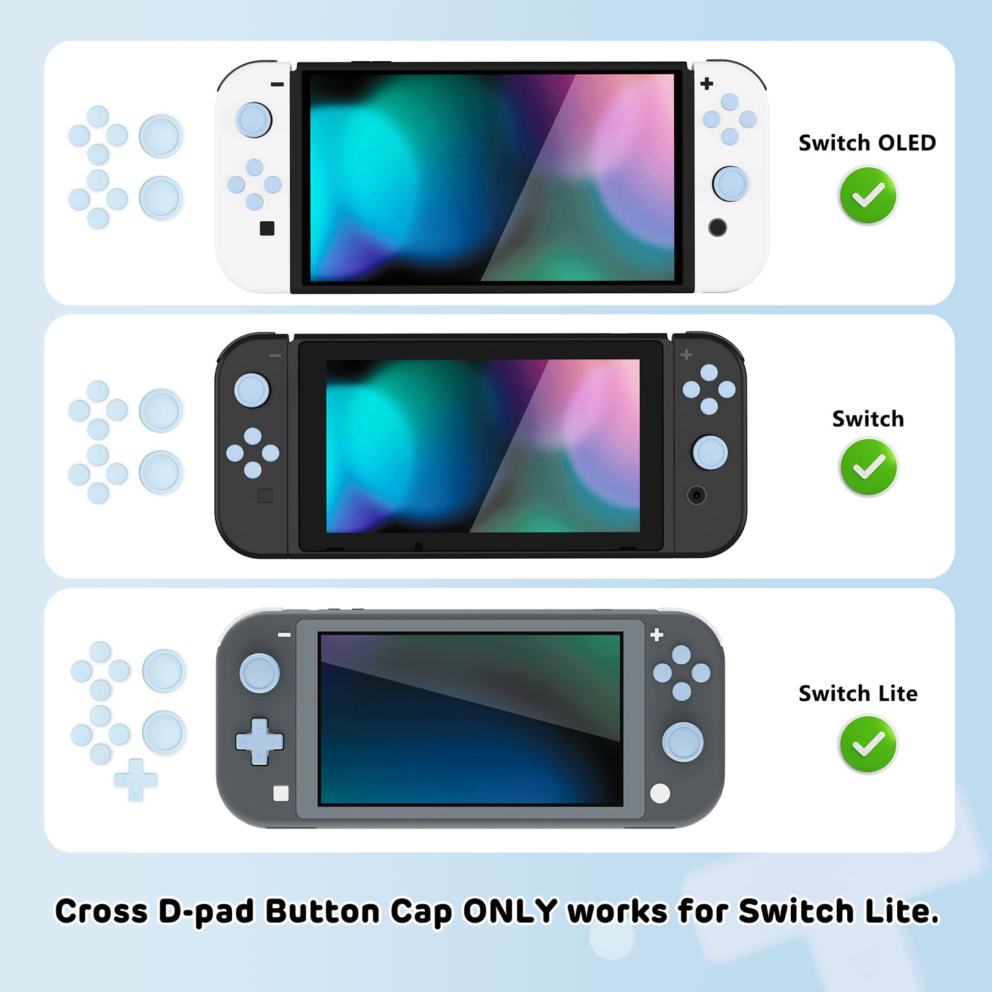 PlayVital シリコンボタンカバーやサムグリップセットSwitch/有機el/Switch Lite対応用、ABXY方向キーボタンキャップ、Switch Lite用 Dパッドボタンキャップ【スカイブルー】