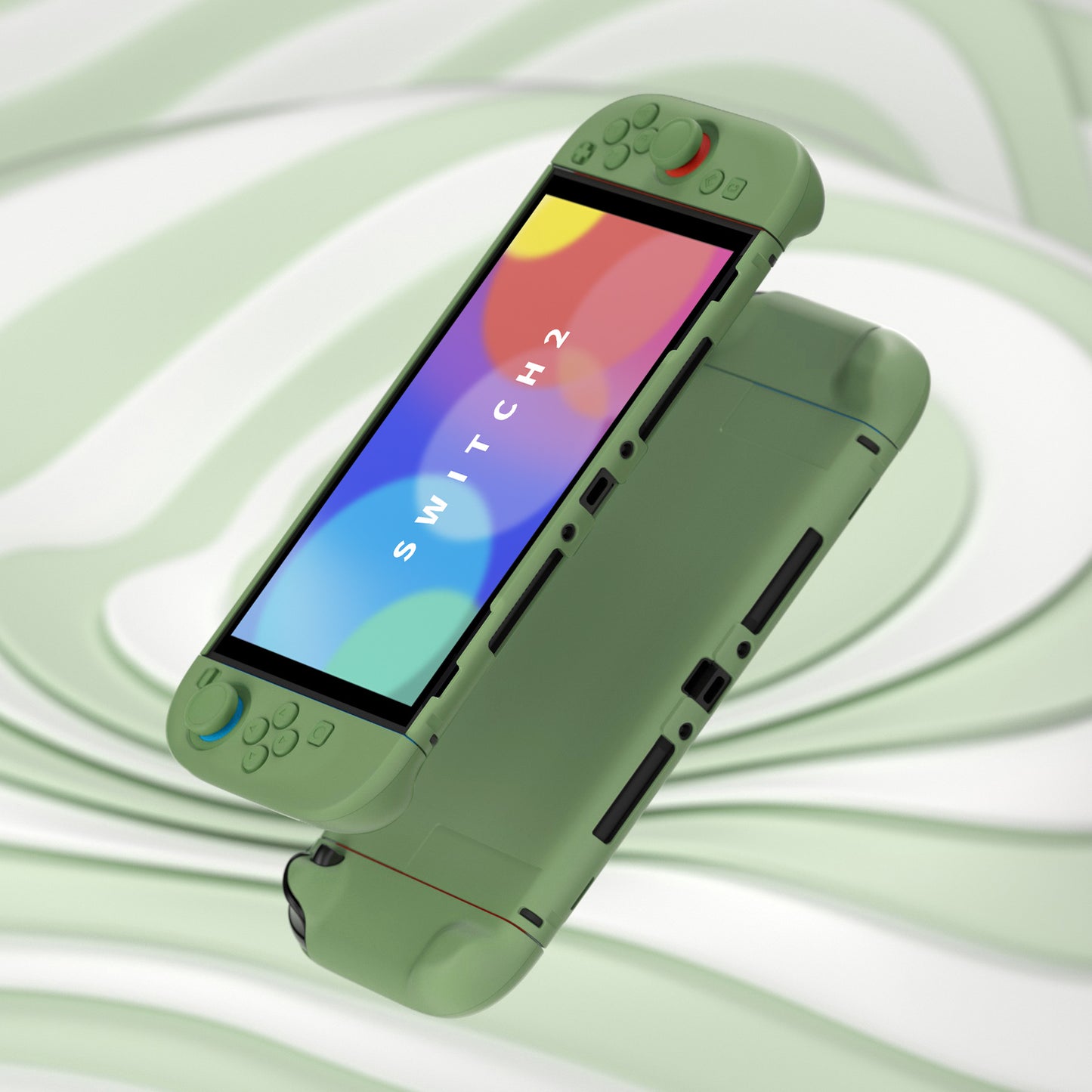 PlayVital Nintendo Switch 2(2025)対応ハードカバー 保護ケース 付けたままドックに対応 折りたたみ式スタンド&親指グリップ付き【抹茶グリーン】