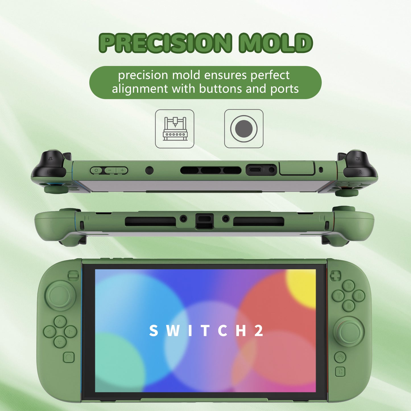 PlayVital Nintendo Switch 2(2025)対応ハードカバー 保護ケース 付けたままドックに対応 折りたたみ式スタンド&親指グリップ付き【抹茶グリーン】