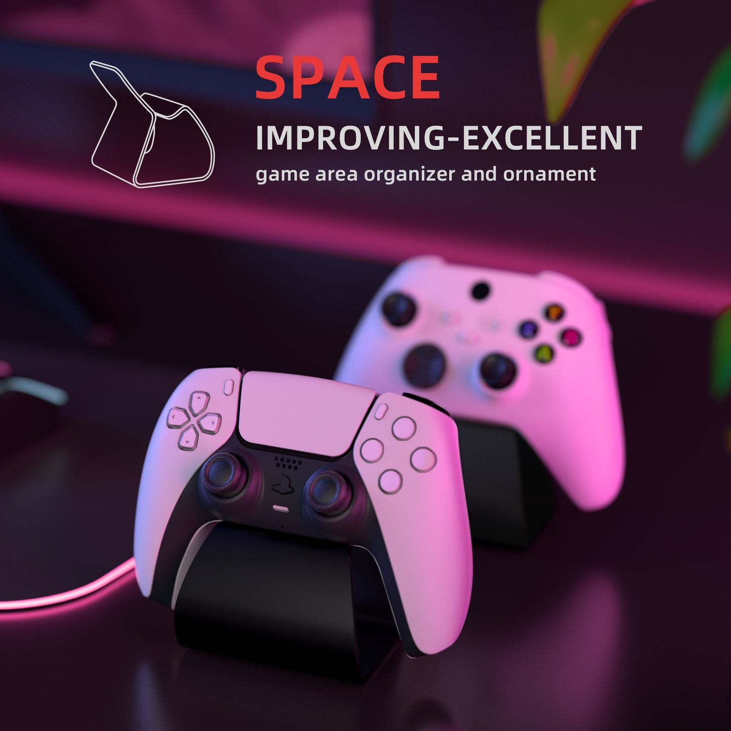 PlayVital 2セット Stand-AL ユニバーサルメタルゲームコントローラースタンドPS5 & PS4 & Xbox Series X/S & Xbox One & Switch Pro対応 アルミニウムメタルディスプレイゲームパッドホルダー 【ブラック】