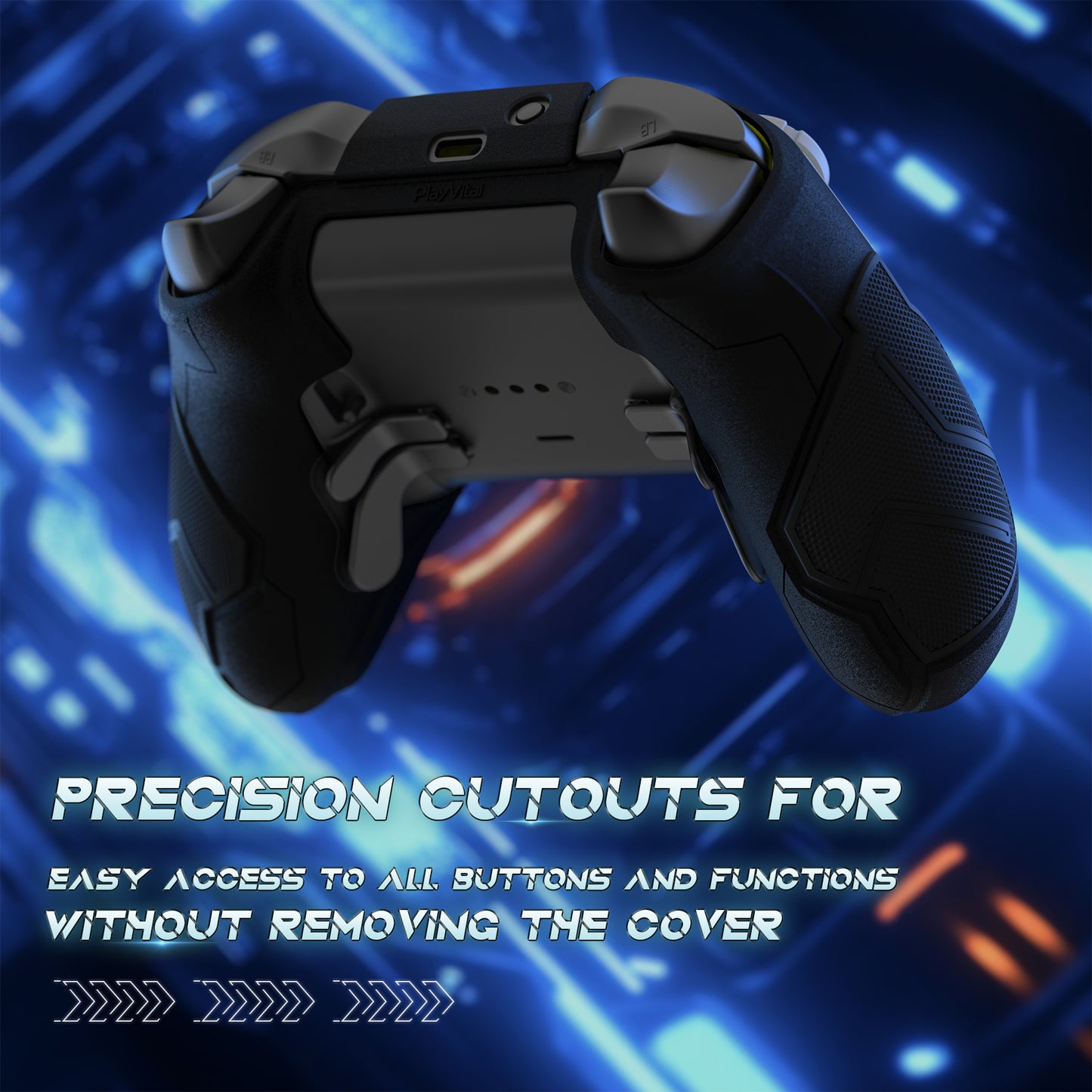 PlayVital Stellar Mecha シリコンカバー スキン&サムグリップ&ステッカー付き Xbox Elite Series 2 & Elite Series 2 Core コントローラー対応【グレー&ブラック】