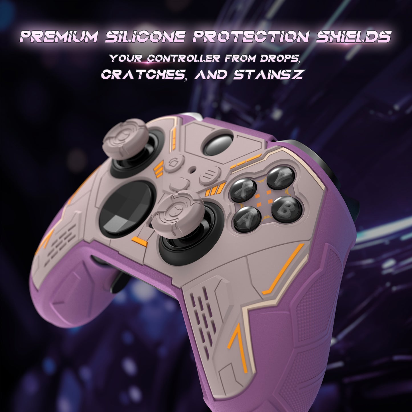 PlayVital Stellar Mecha シリコンカバー スキン&サムグリップ&ステッカー付き Xbox Elite Series 2 & Elite Series 2 Core コントローラー対応【ローズブラウン&パープル】