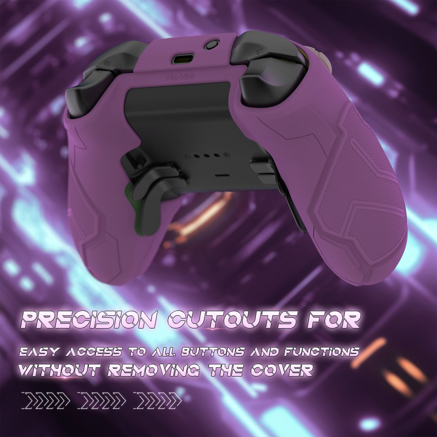 PlayVital Stellar Mecha シリコンカバー スキン&サムグリップ&ステッカー付き Xbox Elite Series 2 & Elite Series 2 Core コントローラー対応【ローズブラウン&パープル】