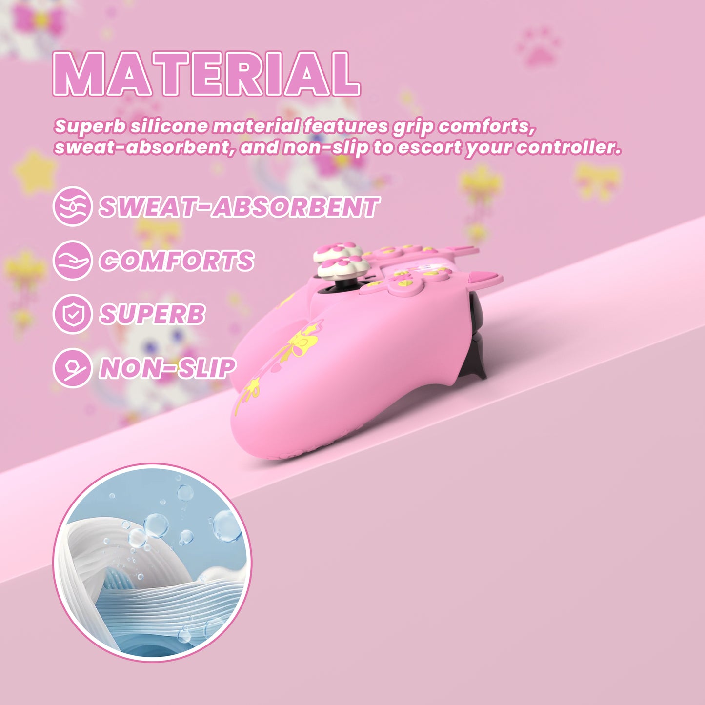 PlayVital Sweetheart Kitty ps5コントローラー対応用シリコン保護カバー、ジョイスティックキャップやステッカー付属、滑り止めグリップは公式の充電ドックにも適用【ピンク】