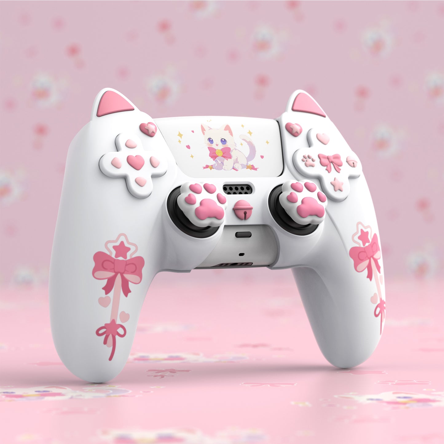 PlayVital Sweetheart Kitty ps5コントローラー対応用シリコン保護カバー、ジョイスティックキャップやステッカー付属、滑り止めグリップは公式の充電ドックにも適用【ホワイト】