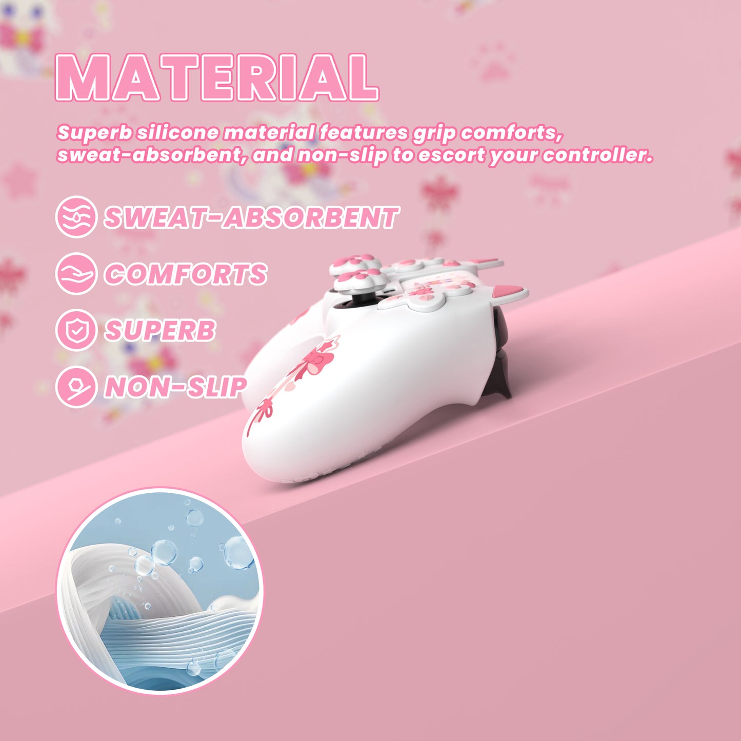 PlayVital Sweetheart Kitty ps5コントローラー対応用シリコン保護カバー、ジョイスティックキャップやステッカー付属、滑り止めグリップは公式の充電ドックにも適用【ホワイト】