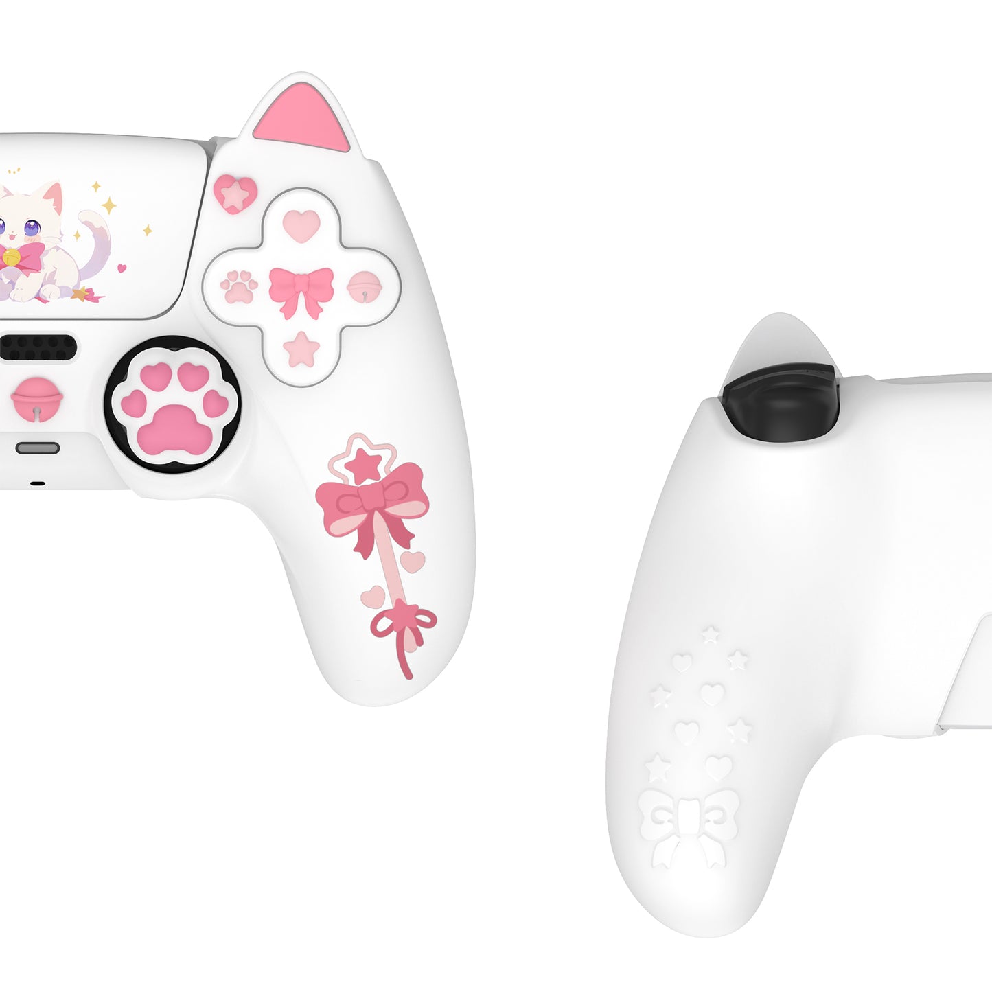 PlayVital Sweetheart Kitty ps5コントローラー対応用シリコン保護カバー、ジョイスティックキャップやステッカー付属、滑り止めグリップは公式の充電ドックにも適用【ホワイト】