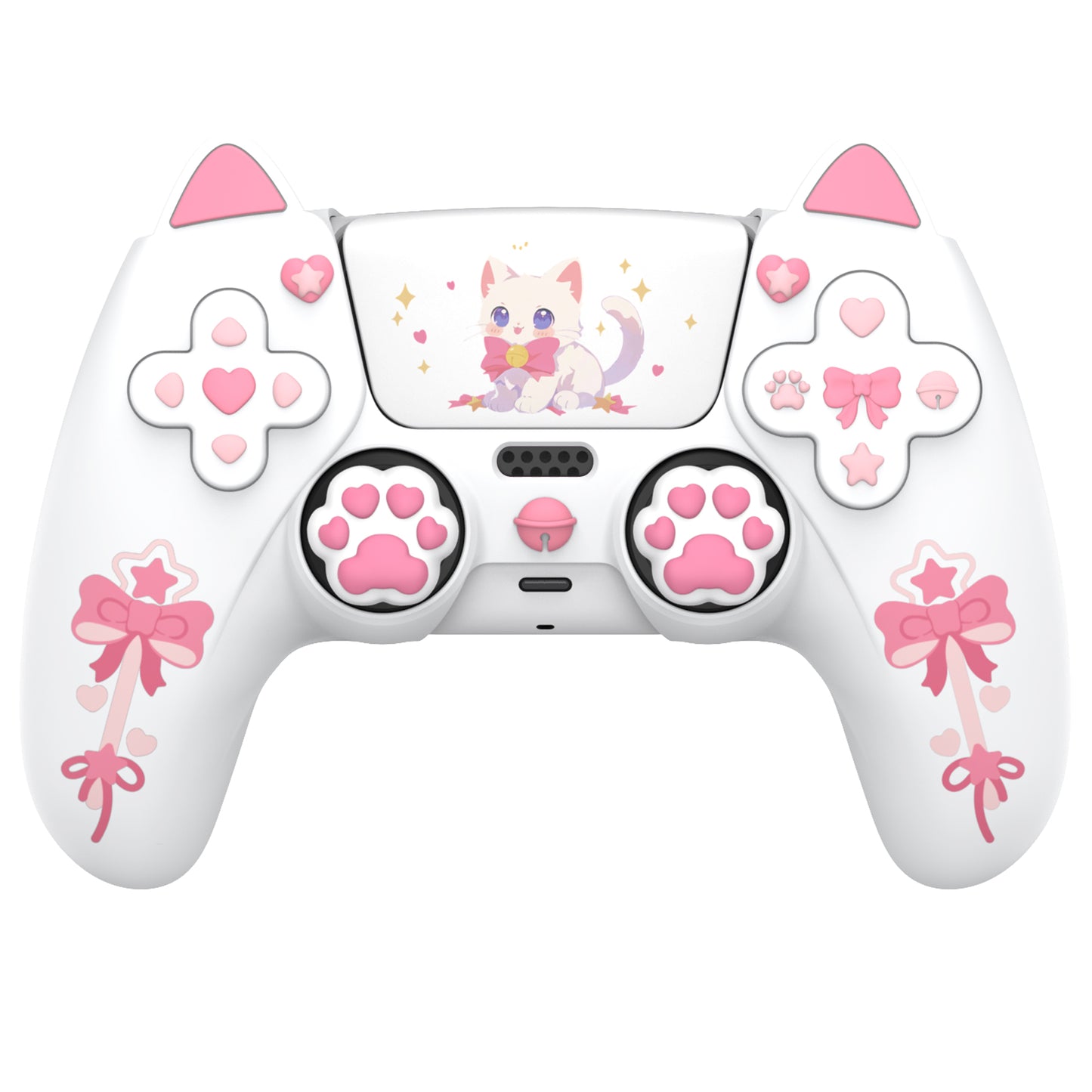 PlayVital Sweetheart Kitty ps5コントローラー対応用シリコン保護カバー、ジョイスティックキャップやステッカー付属、滑り止めグリップは公式の充電ドックにも適用【ホワイト】