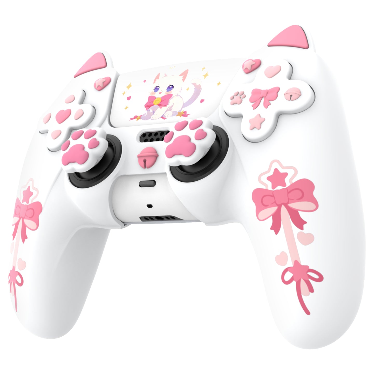 PlayVital Sweetheart Kitty ps5コントローラー対応用シリコン保護カバー、ジョイスティックキャップやステッカー付属、滑り止めグリップは公式の充電ドックにも適用【ホワイト】
