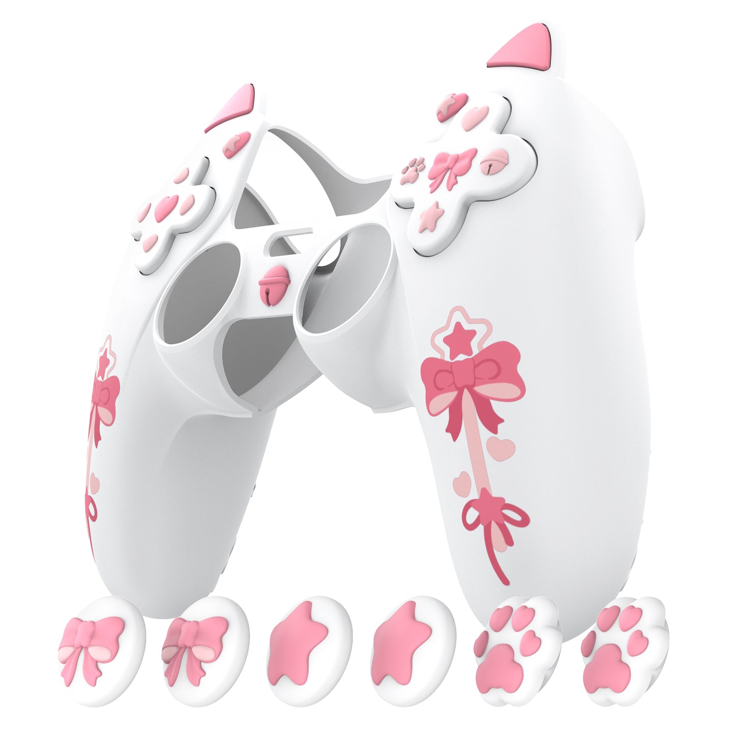 PlayVital Sweetheart Kitty ps5コントローラー対応用シリコン保護カバー、ジョイスティックキャップやステッカー付属、滑り止めグリップは公式の充電ドックにも適用【ホワイト】