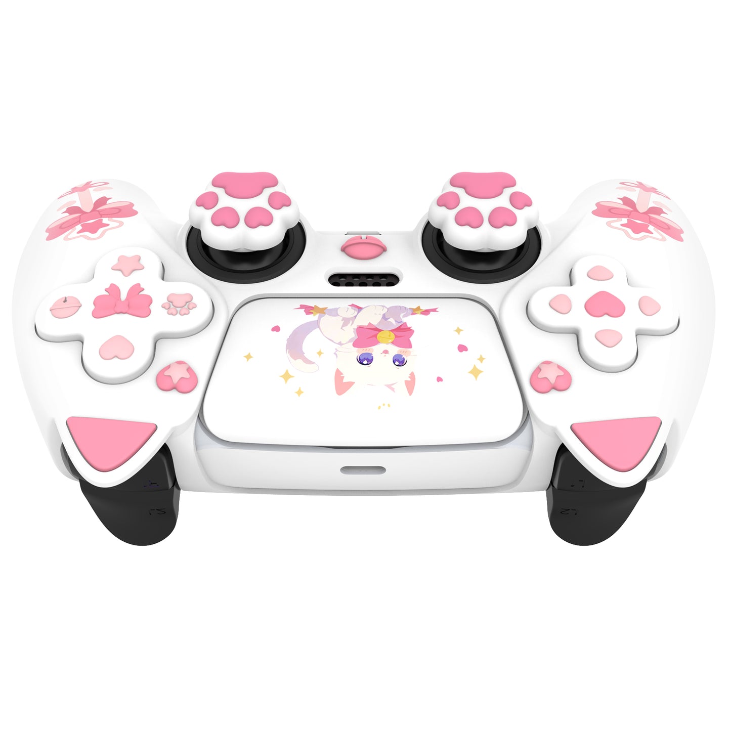 PlayVital Sweetheart Kitty ps5コントローラー対応用シリコン保護カバー、ジョイスティックキャップやステッカー付属、滑り止めグリップは公式の充電ドックにも適用【ホワイト】