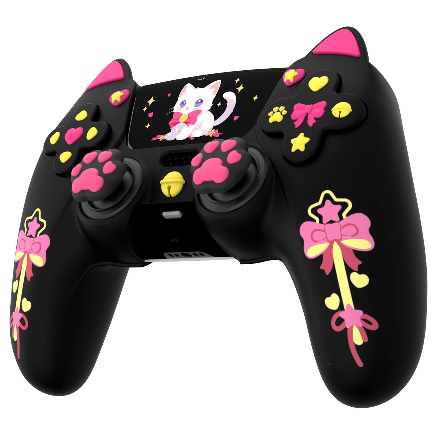 PlayVital Sweetheart Kitty ps5コントローラー対応用シリコン保護カバー、ジョイスティックキャップやステッカー付属、滑り止めグリップは公式の充電ドックにも適用【ブラック】