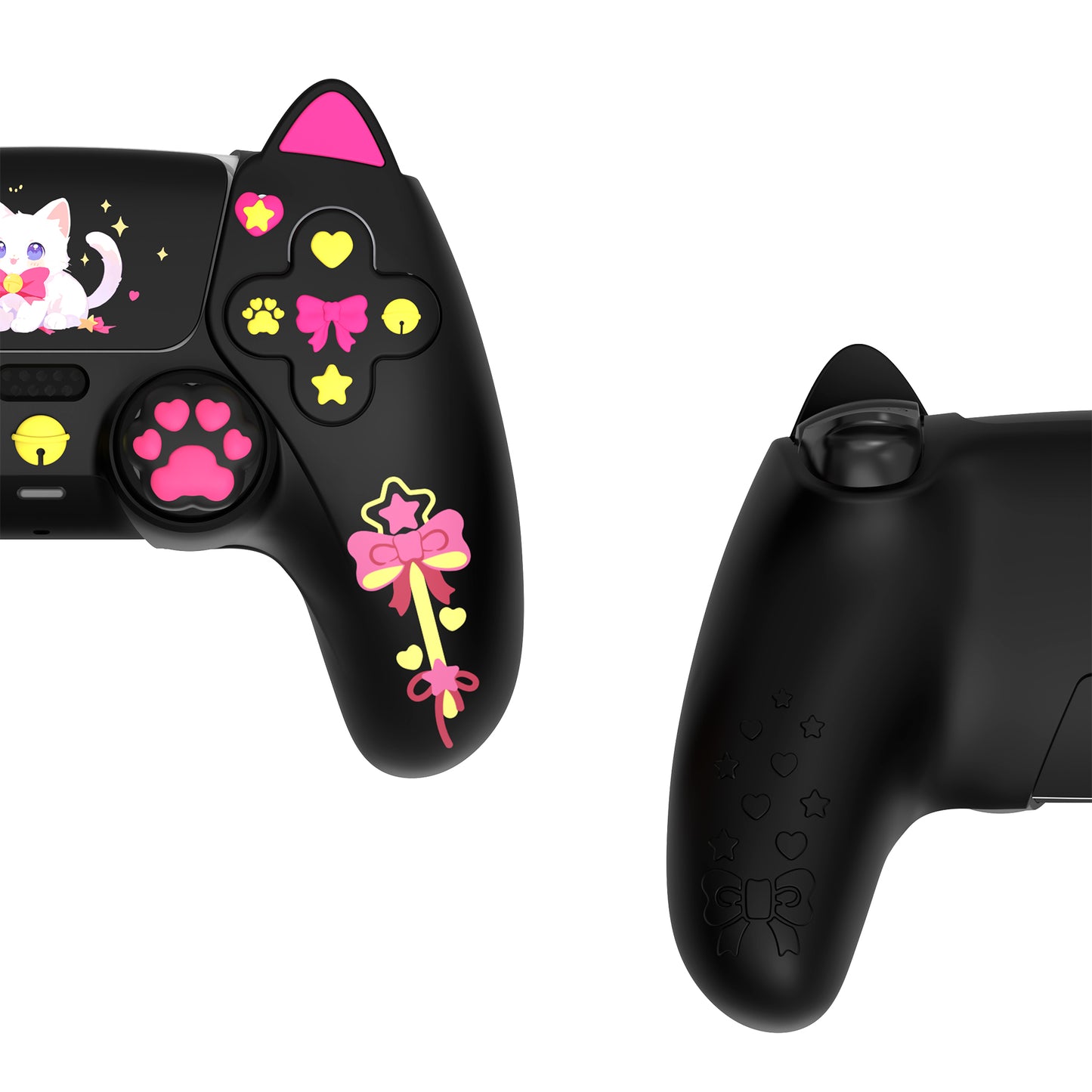 PlayVital Sweetheart Kitty ps5コントローラー対応用シリコン保護カバー、ジョイスティックキャップやステッカー付属、滑り止めグリップは公式の充電ドックにも適用【ブラック】