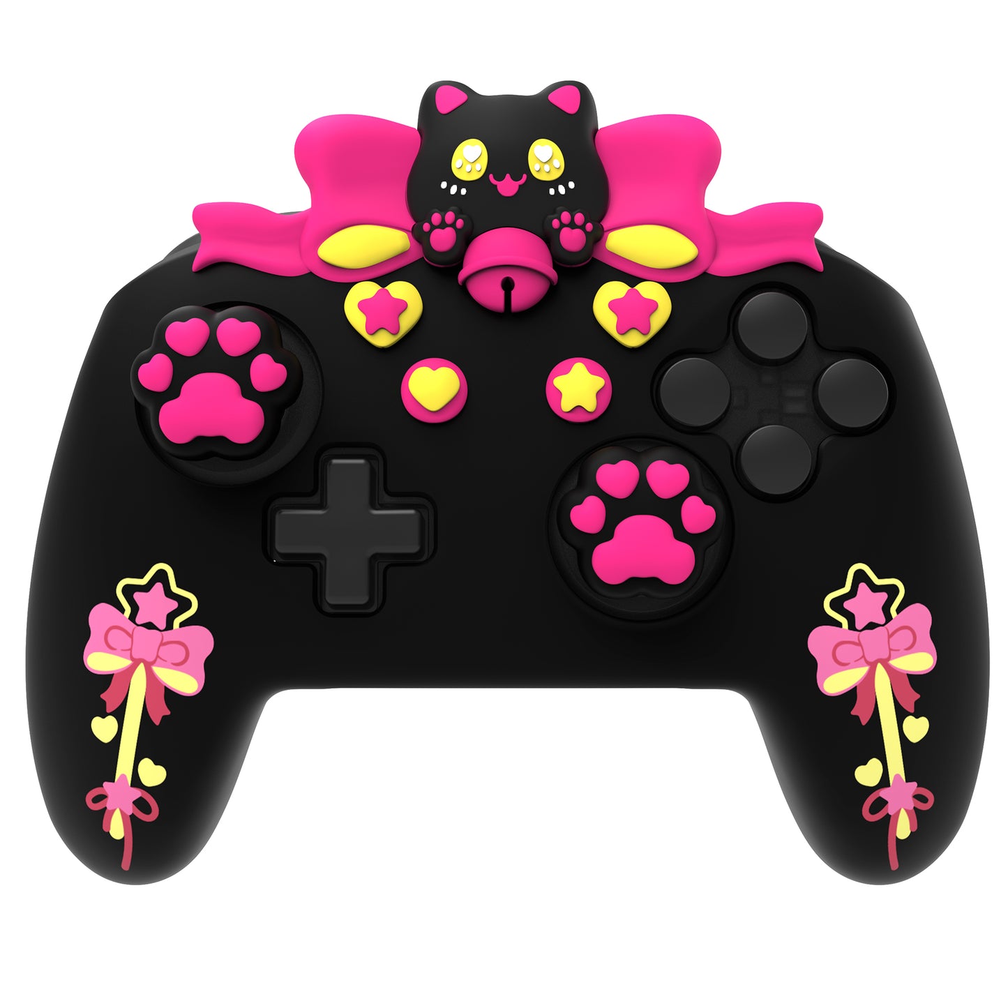 PlayVital スウィートハートキティシリーズ シリコンスキンプロテクティブケース(ジョイスティックグリップ付き) Nintendo Switch Pro コントローラー用【ブラック】