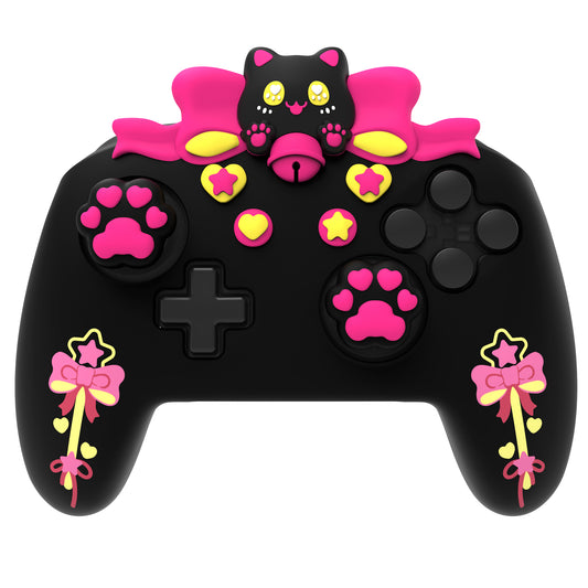 PlayVital スウィートハートキティシリーズ シリコンスキンプロテクティブケース(ジョイスティックグリップ付き) Nintendo Switch Pro コントローラー用【ブラック】