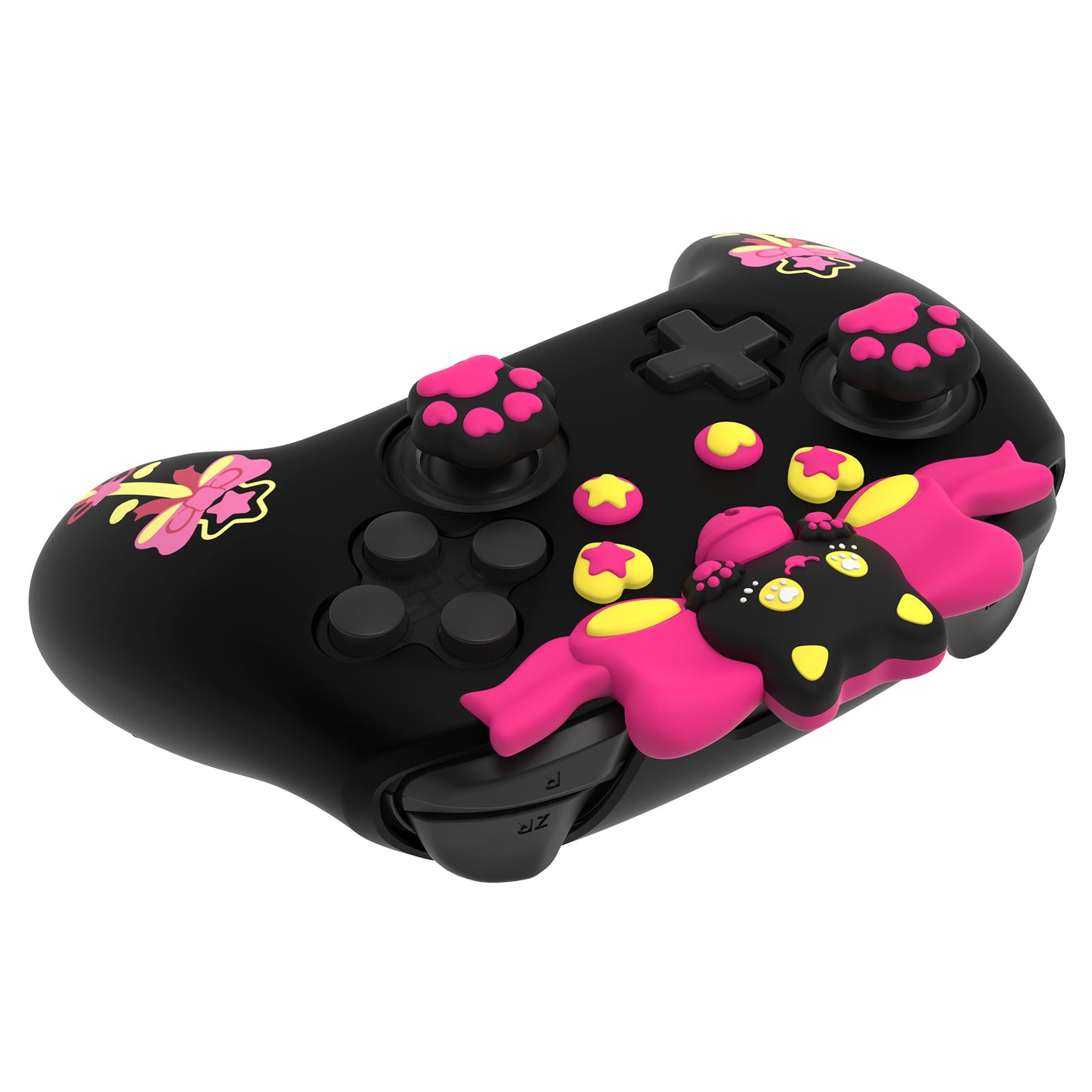 PlayVital スウィートハートキティシリーズ シリコンスキンプロテクティブケース(ジョイスティックグリップ付き) Nintendo Switch Pro コントローラー用【ブラック】