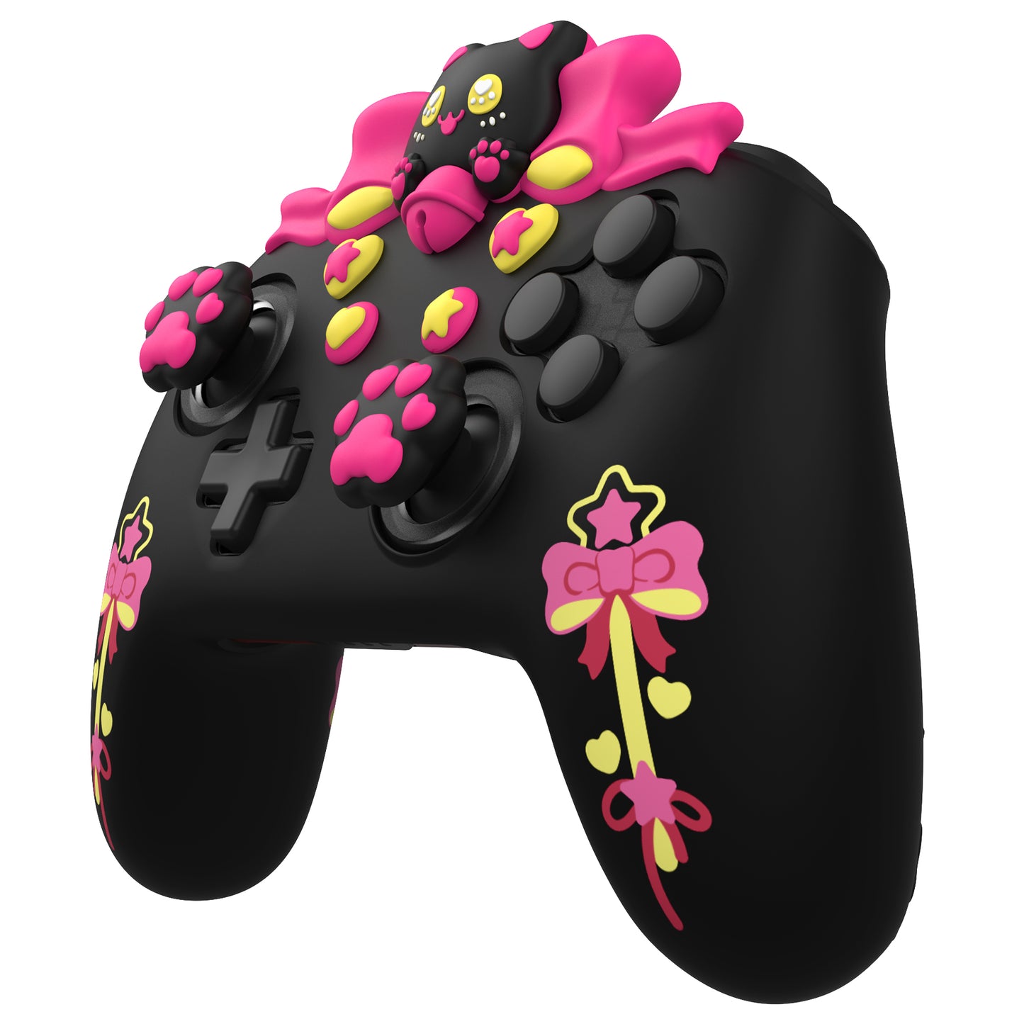 PlayVital スウィートハートキティシリーズ シリコンスキンプロテクティブケース(ジョイスティックグリップ付き) Nintendo Switch Pro コントローラー用【ブラック】
