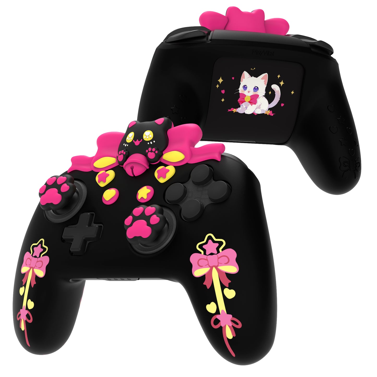 PlayVital スウィートハートキティシリーズ シリコンスキンプロテクティブケース(ジョイスティックグリップ付き) Nintendo Switch Pro コントローラー用【ブラック】