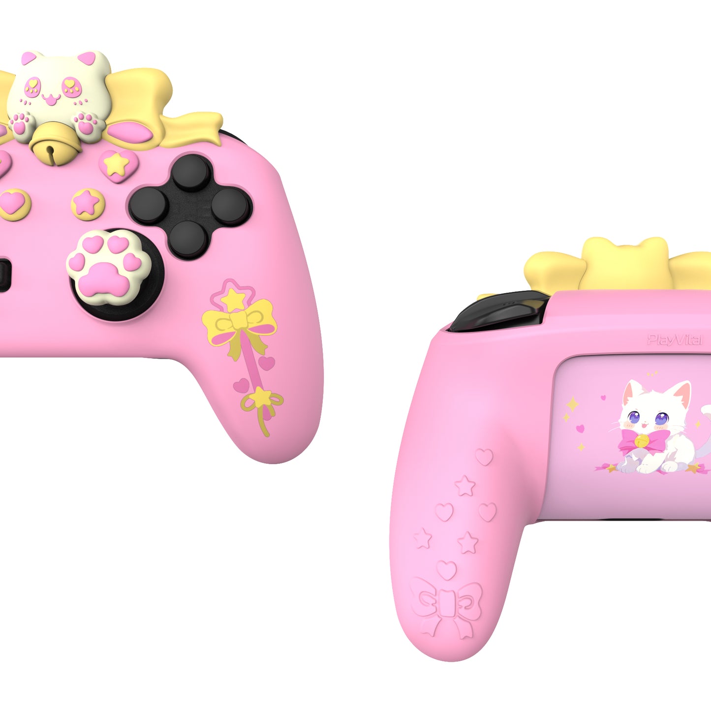 PlayVital スウィートハートキティシリーズ シリコンスキンプロテクティブケース(ジョイスティックグリップ付き) Nintendo Switch Pro コントローラー用【ピンク】