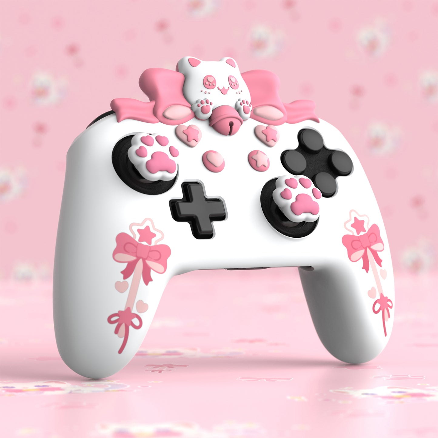 PlayVital スウィートハートキティシリーズ シリコンスキンプロテクティブケース(ジョイスティックグリップ付き) Nintendo Switch Pro コントローラー用【ホワイト】