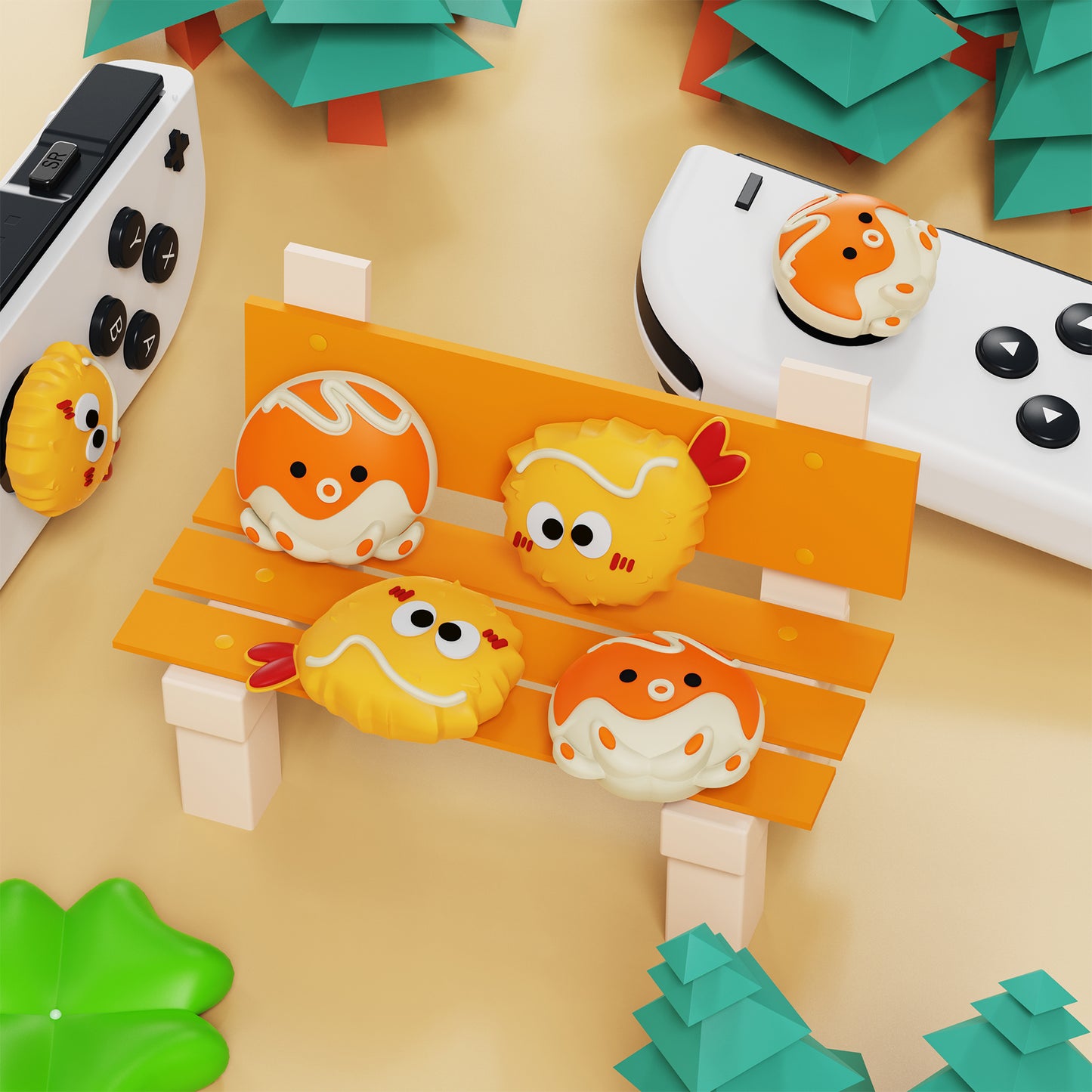 PlayVital かわいい親指グリップキャップ Nintendo Switch & 有機el & Switch Lite用【天ぷらやタコ焼き】