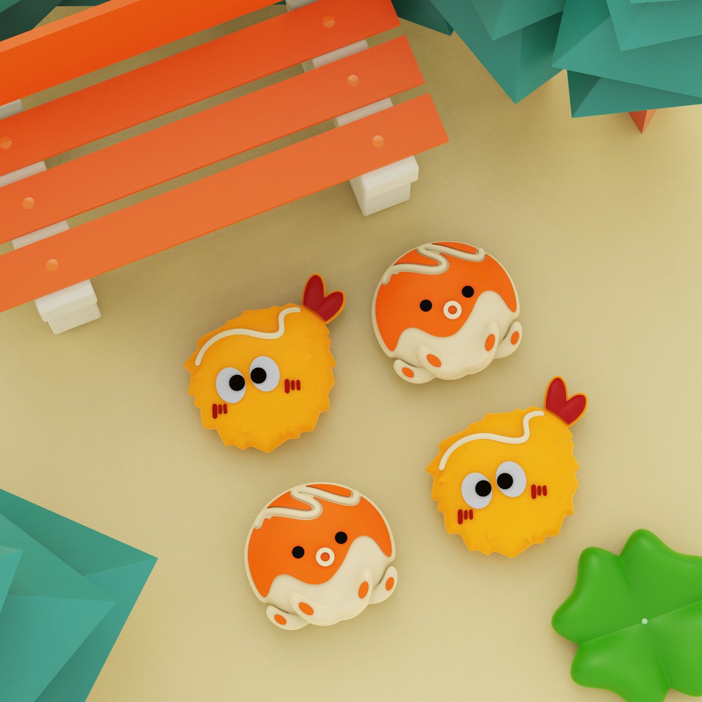 PlayVital かわいい親指グリップキャップ Nintendo Switch & 有機el & Switch Lite用【天ぷらやタコ焼き】