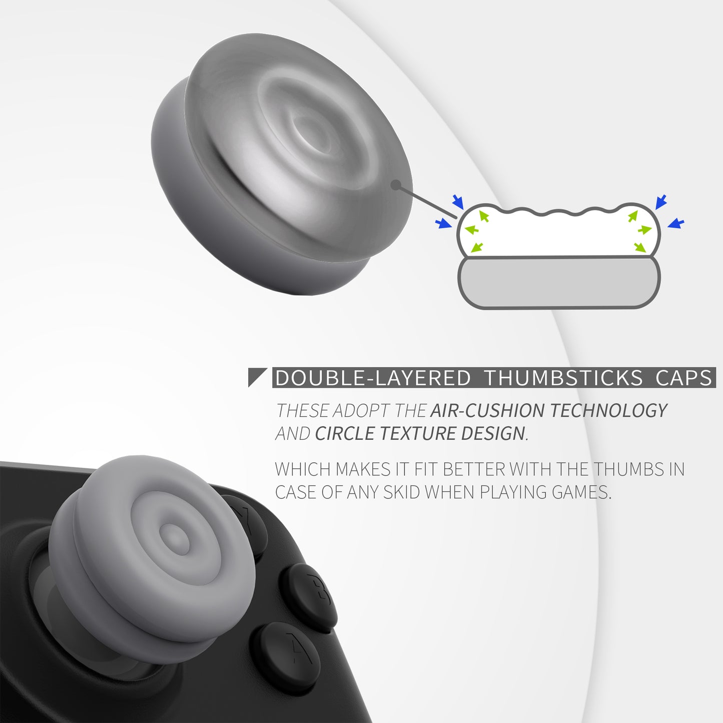 PlayVital サムクッションキャップ サムグリップ (4個入り) Steam Deck LCD & OLED 用 高さアップジョイスティックカバー 滑り止めテクスチャー付き スチームデック用アクセサリー アナログスティック保護【グレー】
