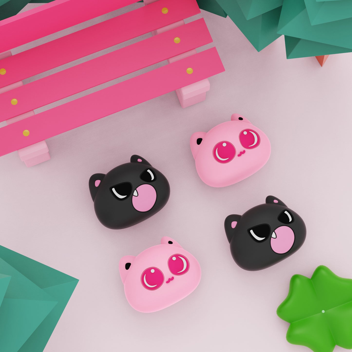 PlayVital 親指クッションキャップ かわいい親指グリップキャップ Nintendo Switch & 有機el & Switch Lite用【ブラック&ピンク猫】