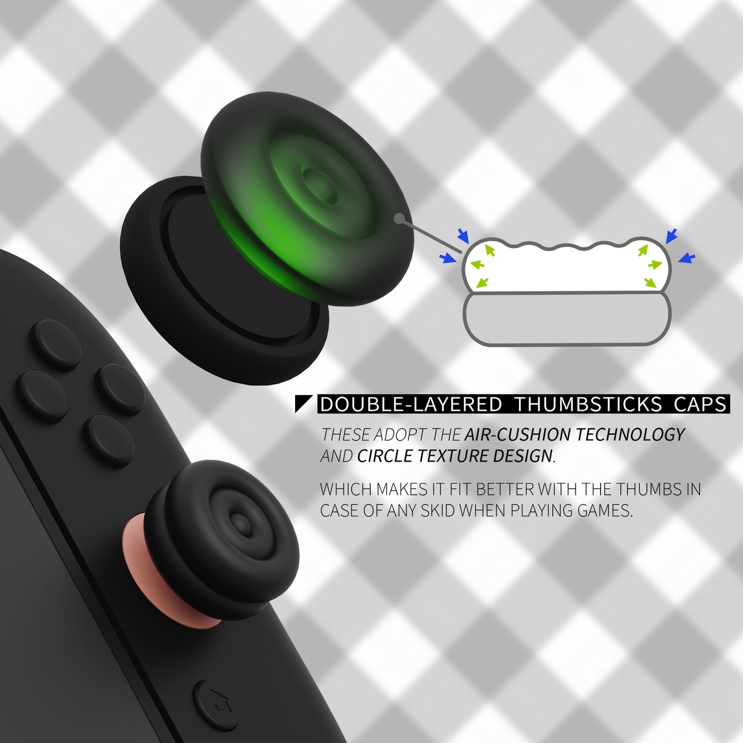 PlayVital Nintendo Switch 2(2025)対応 親指クッションキャップ 親指グリップカバー Joycon 2対応 アナログスティックカバー アクセサリー【ブラック】