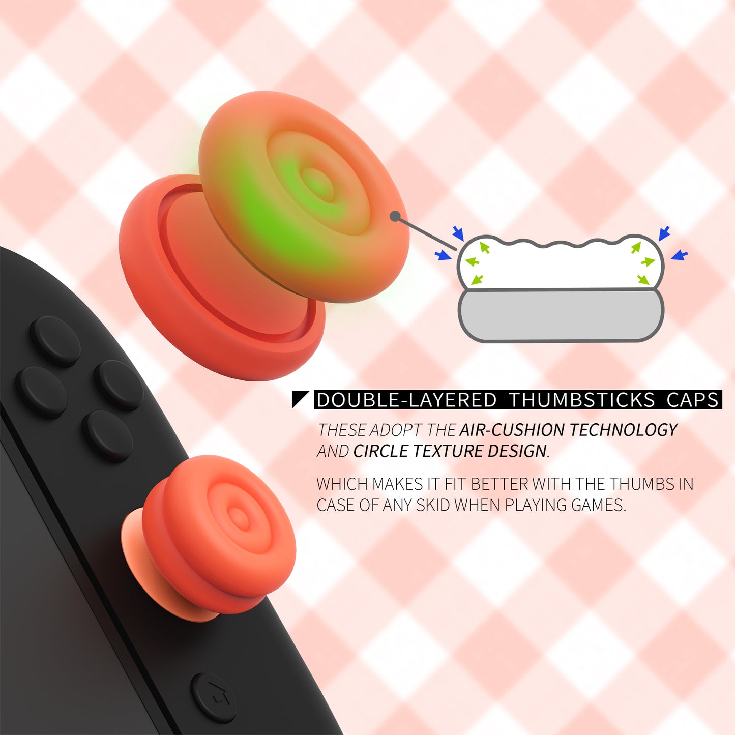 PlayVital Nintendo Switch 2(2025)対応 親指クッションキャップ 親指グリップカバー Joycon 2対応 アナログスティックカバー アクセサリー【ブルー & オレンジ】
