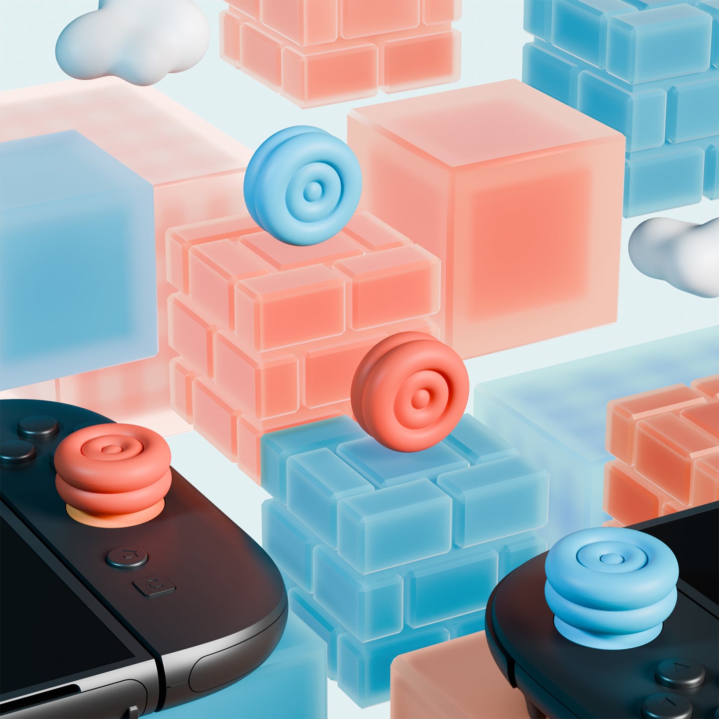 PlayVital Nintendo Switch 2(2025)対応 親指クッションキャップ 親指グリップカバー Joycon 2対応 アナログスティックカバー アクセサリー【ブルー & オレンジ】