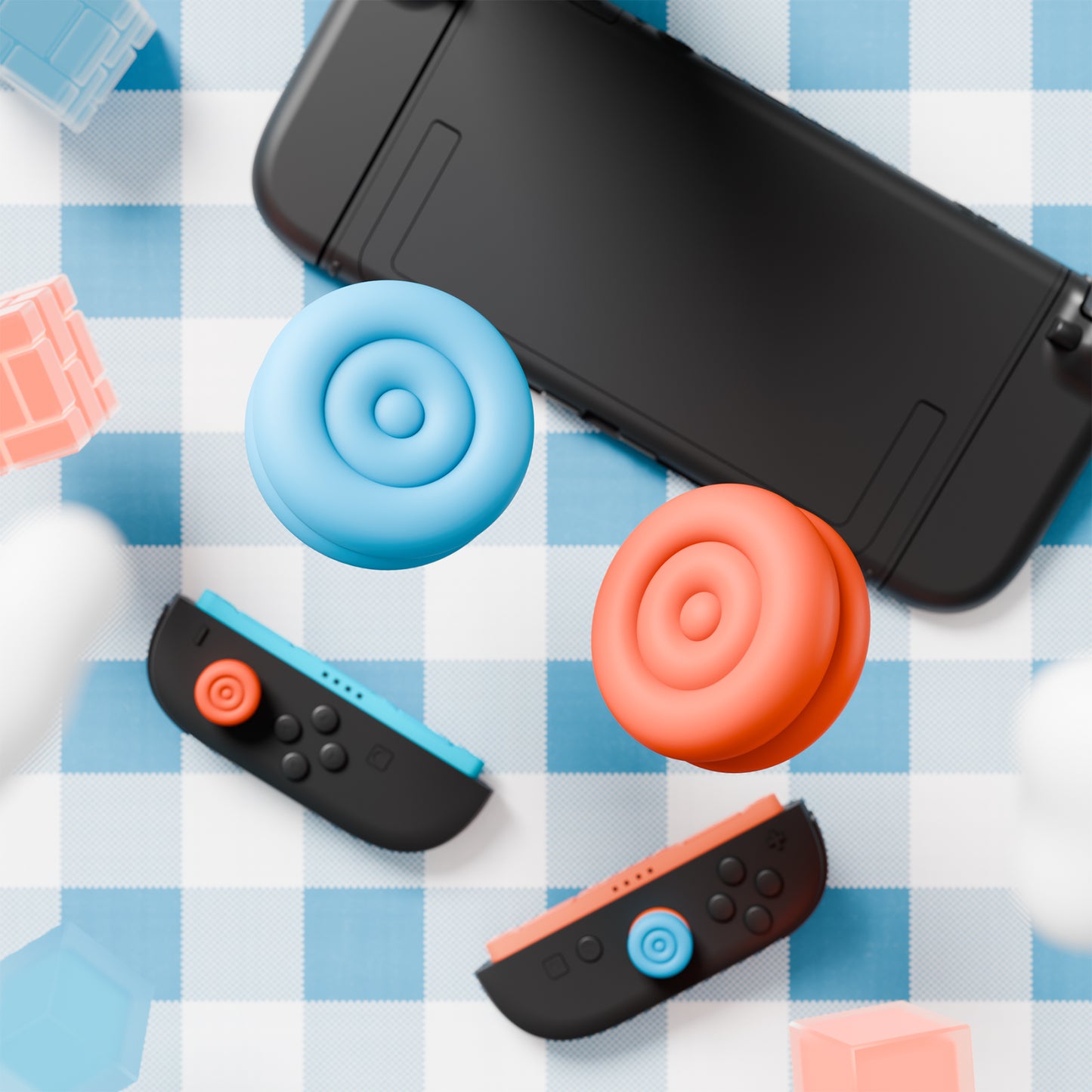 PlayVital Nintendo Switch 2(2025)対応 親指クッションキャップ 親指グリップカバー Joycon 2対応 アナログスティックカバー アクセサリー【ブルー & オレンジ】