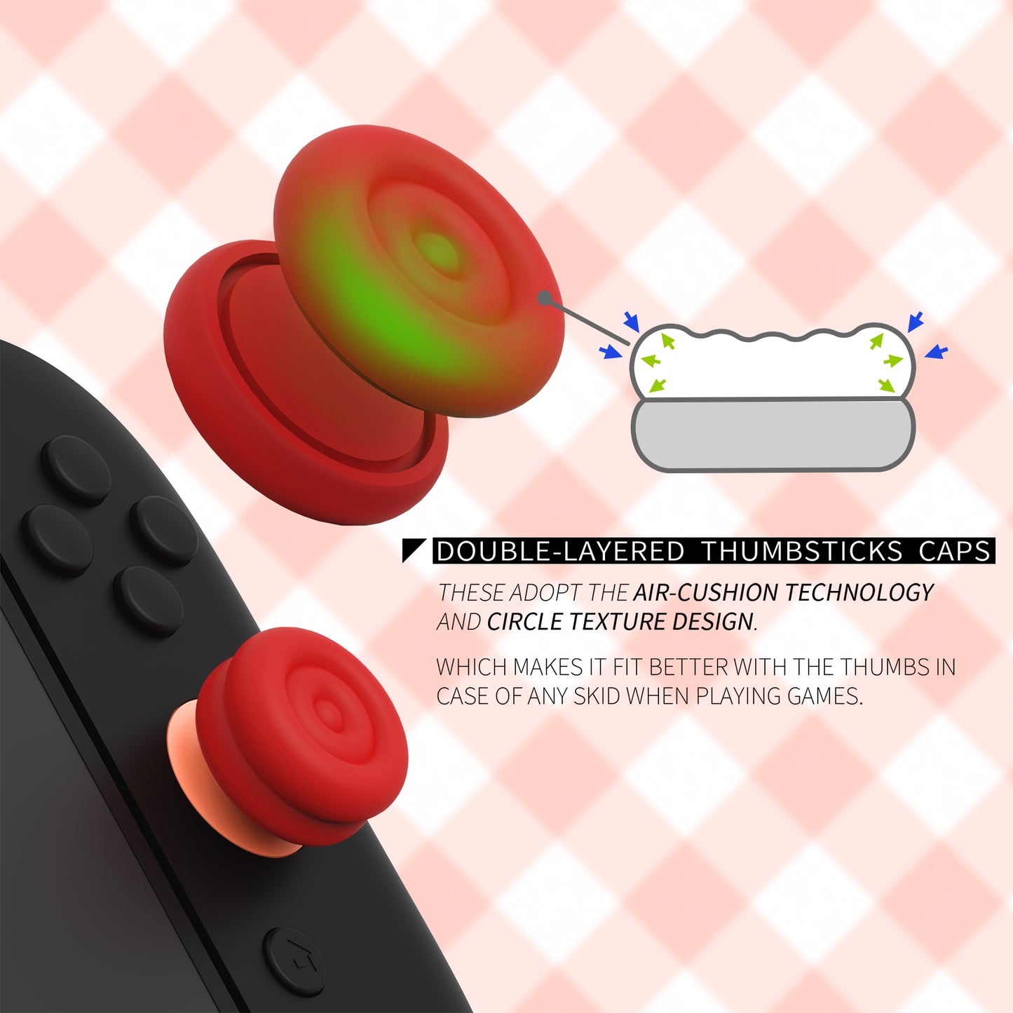 PlayVital Nintendo Switch 2(2025)対応 親指クッションキャップ 親指グリップカバー Joycon 2対応 アナログスティックカバー アクセサリー【レッド】