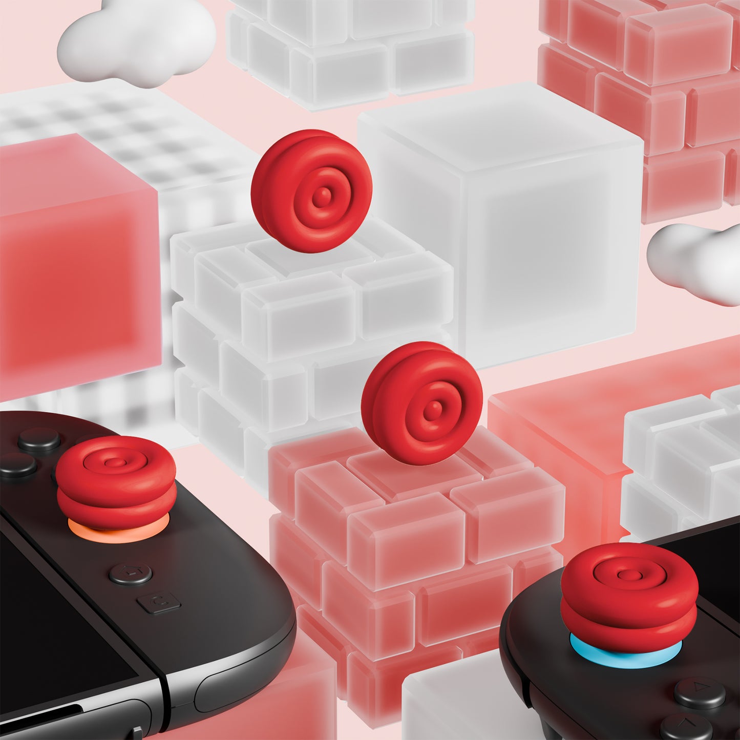 PlayVital Nintendo Switch 2(2025)対応 親指クッションキャップ 親指グリップカバー Joycon 2対応 アナログスティックカバー アクセサリー【レッド】